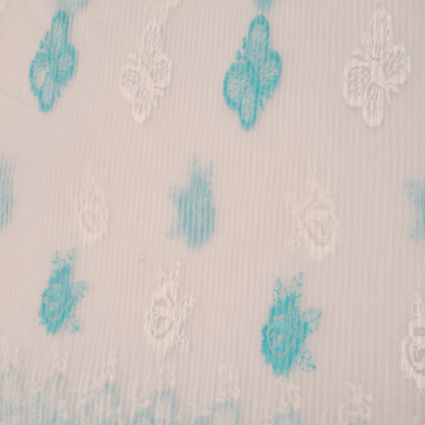 Sky Blue Floral Pleated Thread Embroidery Net Organza - TradeUNO