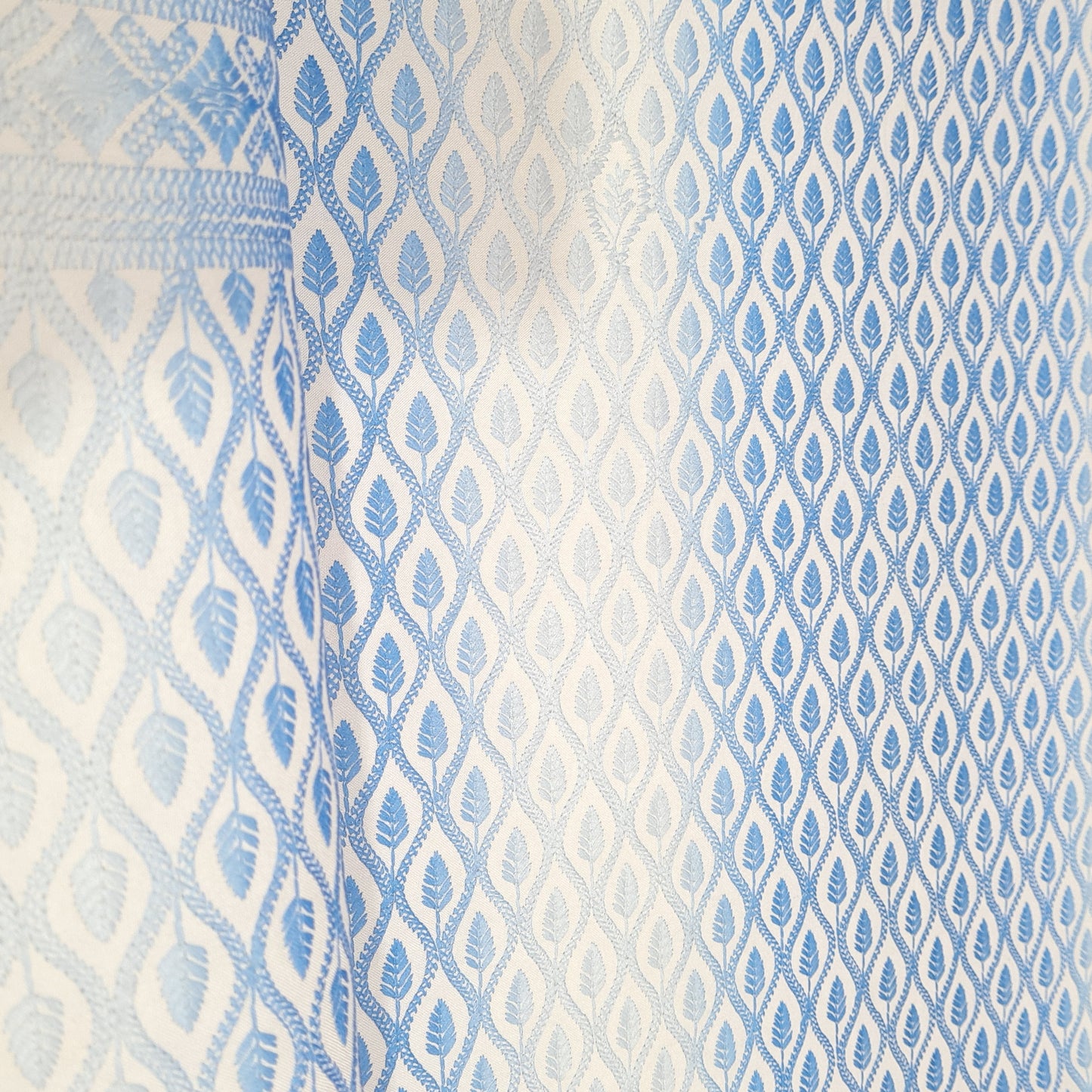 White & Blue Traditioanl Print Print Cotton Blended Fabric - TradeUNO