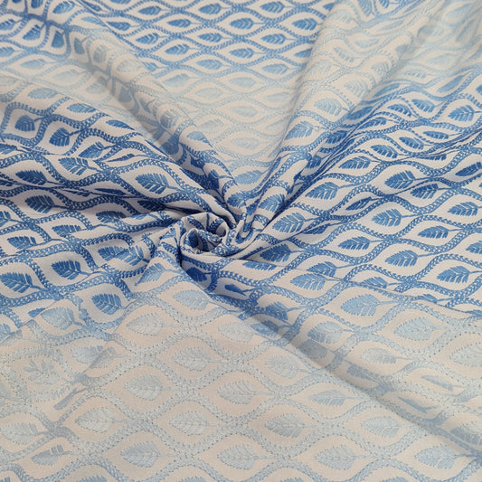 White & Blue Traditioanl Print Print Cotton Blended Fabric