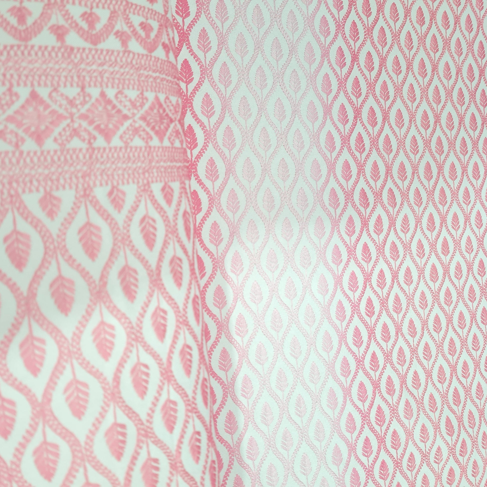 White & Pink Traditioanl Print Cotton Blended Fabric - TradeUNO