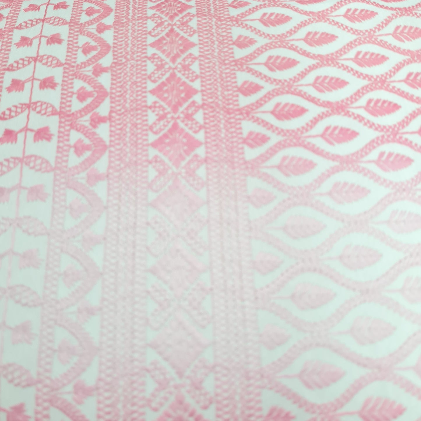 White & Pink Traditioanl Print Cotton Blended Fabric - TradeUNO