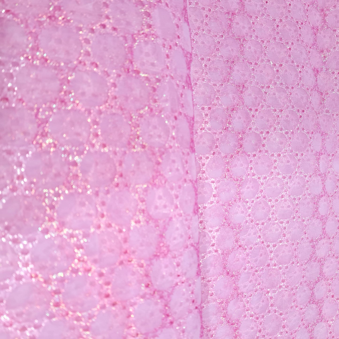 Pink Geometerical Sequence Embroidery Organza Fabric