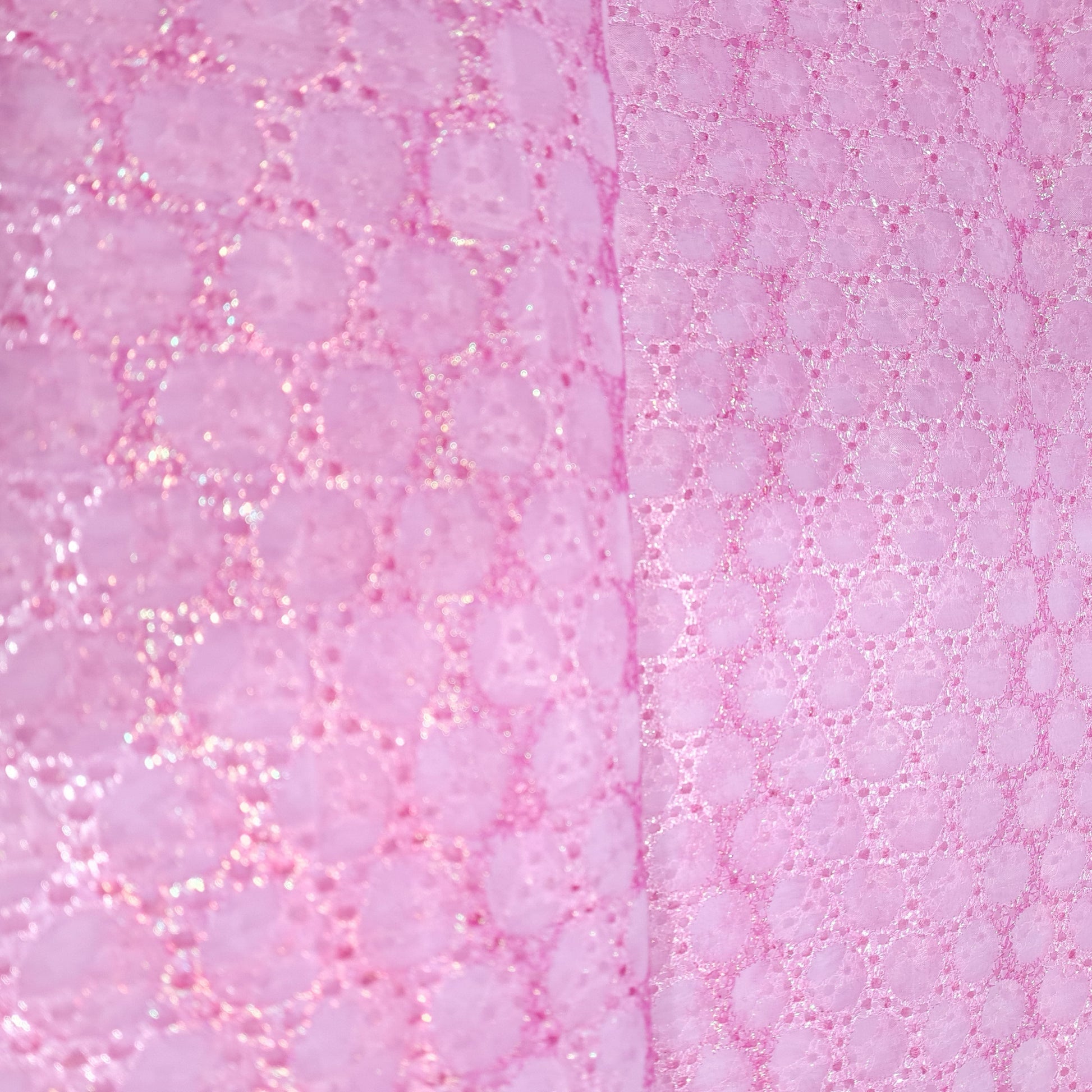 Pink Geometerical Sequence Embroidery Organza Fabric - TradeUNO