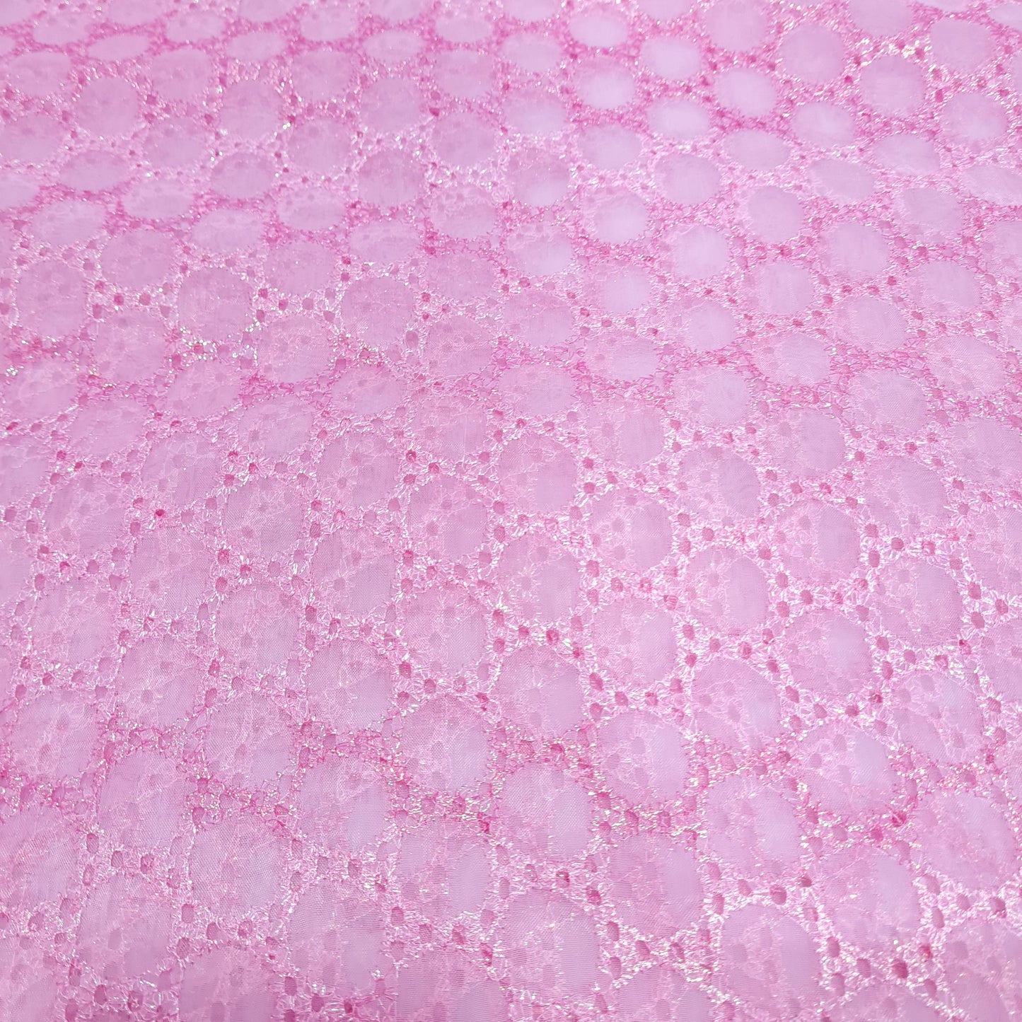 Pink Geometerical Sequence Embroidery Organza Fabric