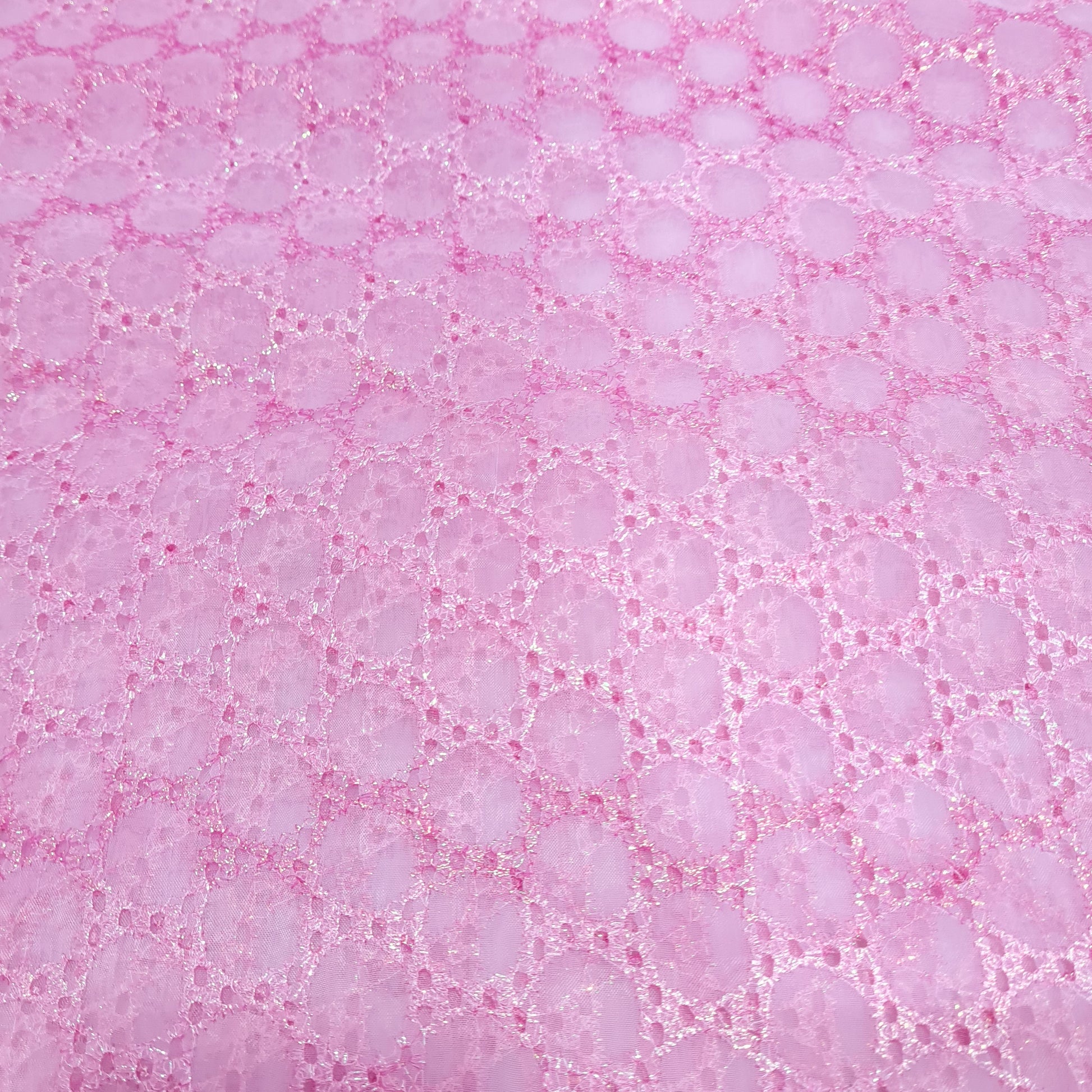 Pink Geometerical Sequence Embroidery Organza Fabric - TradeUNO