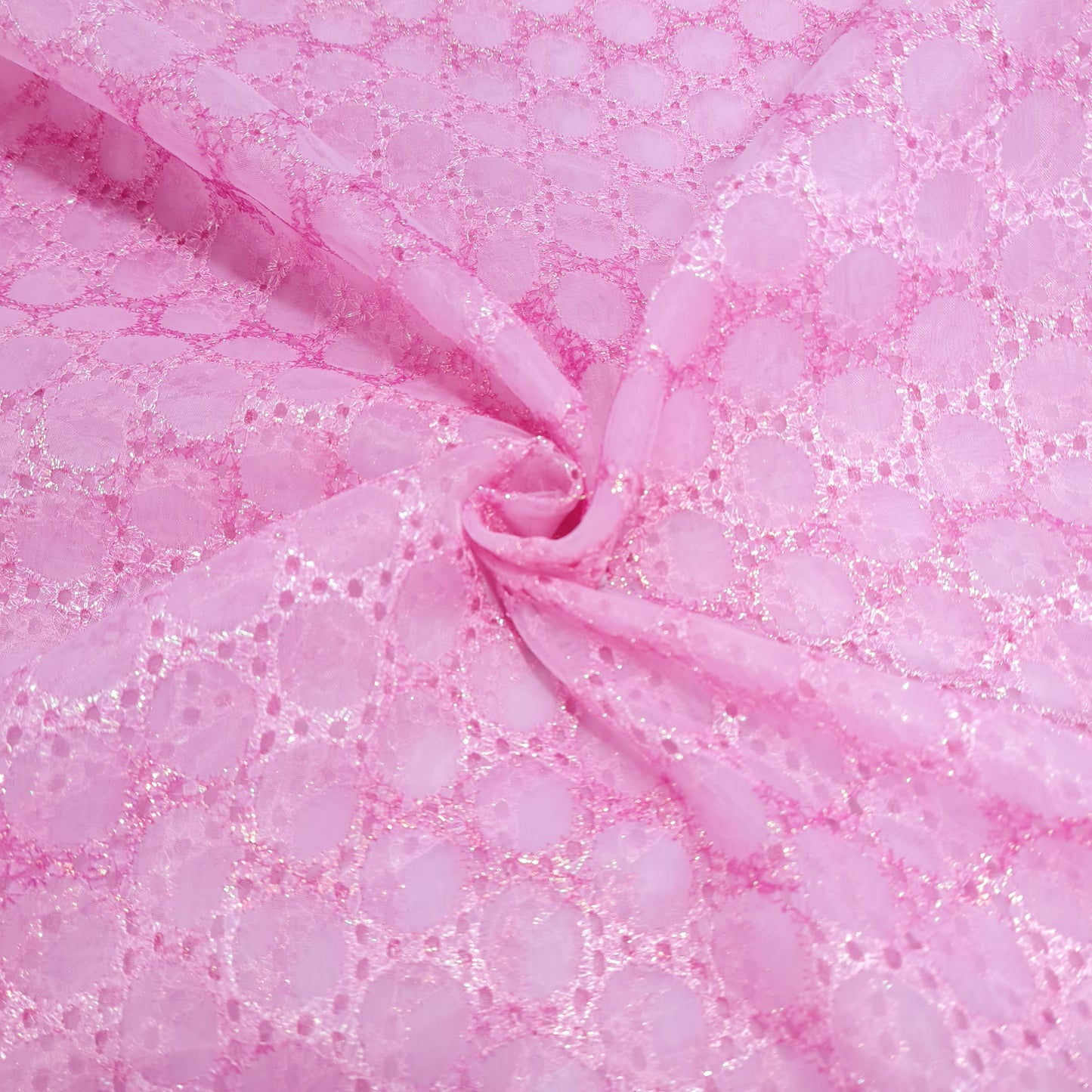 Pink Geometerical Sequence Embroidery Organza Fabric - TradeUNO