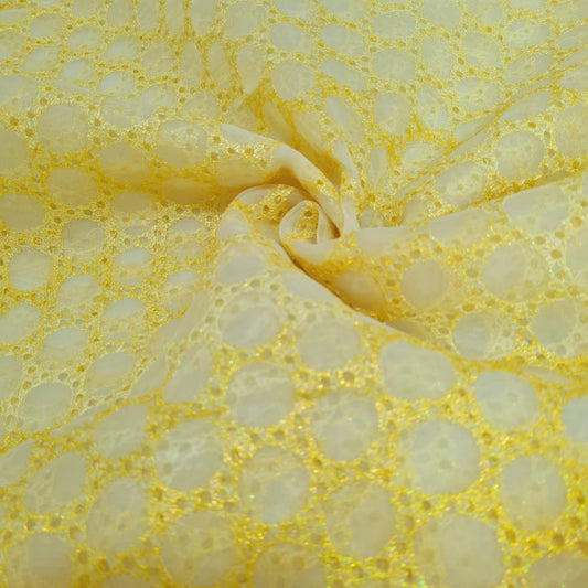 Yellow Geometerical Sequence Embroidery Organza Fabric