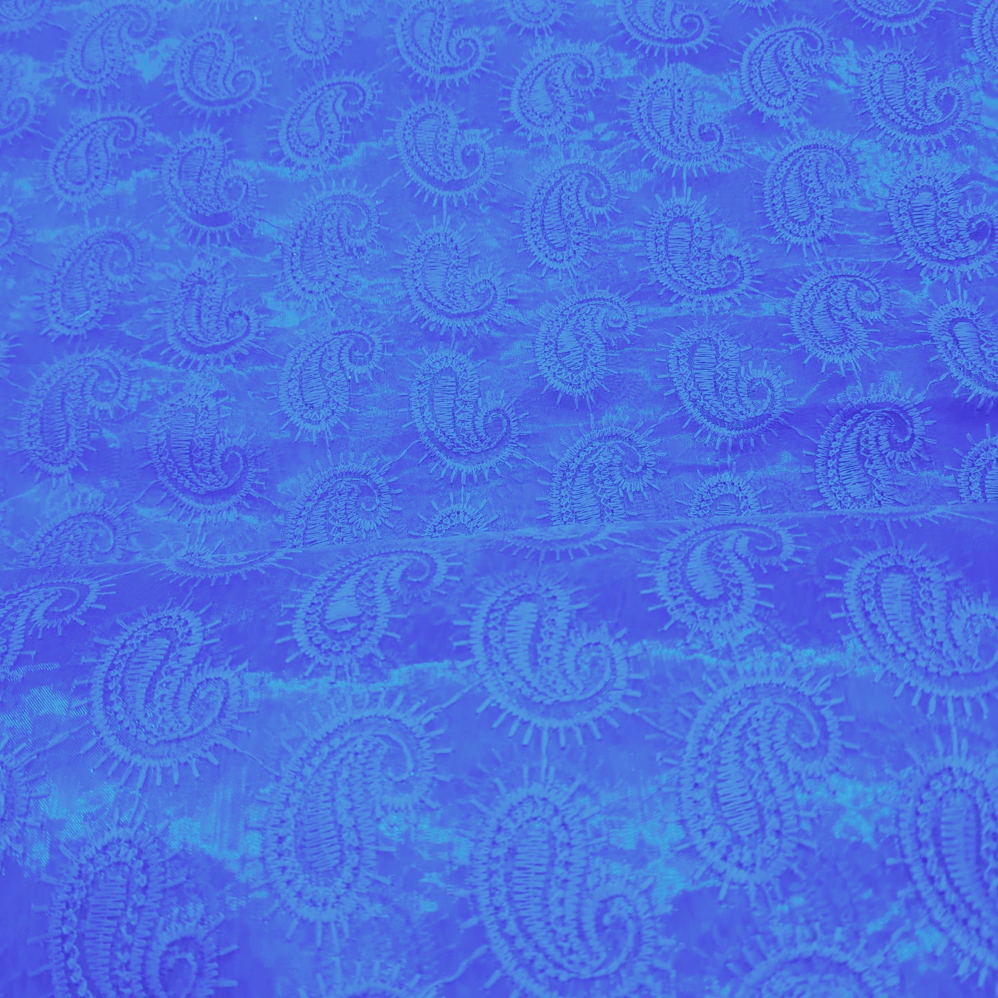 Blue Paisley Thread Embroidery Organza Fabric - TradeUNO