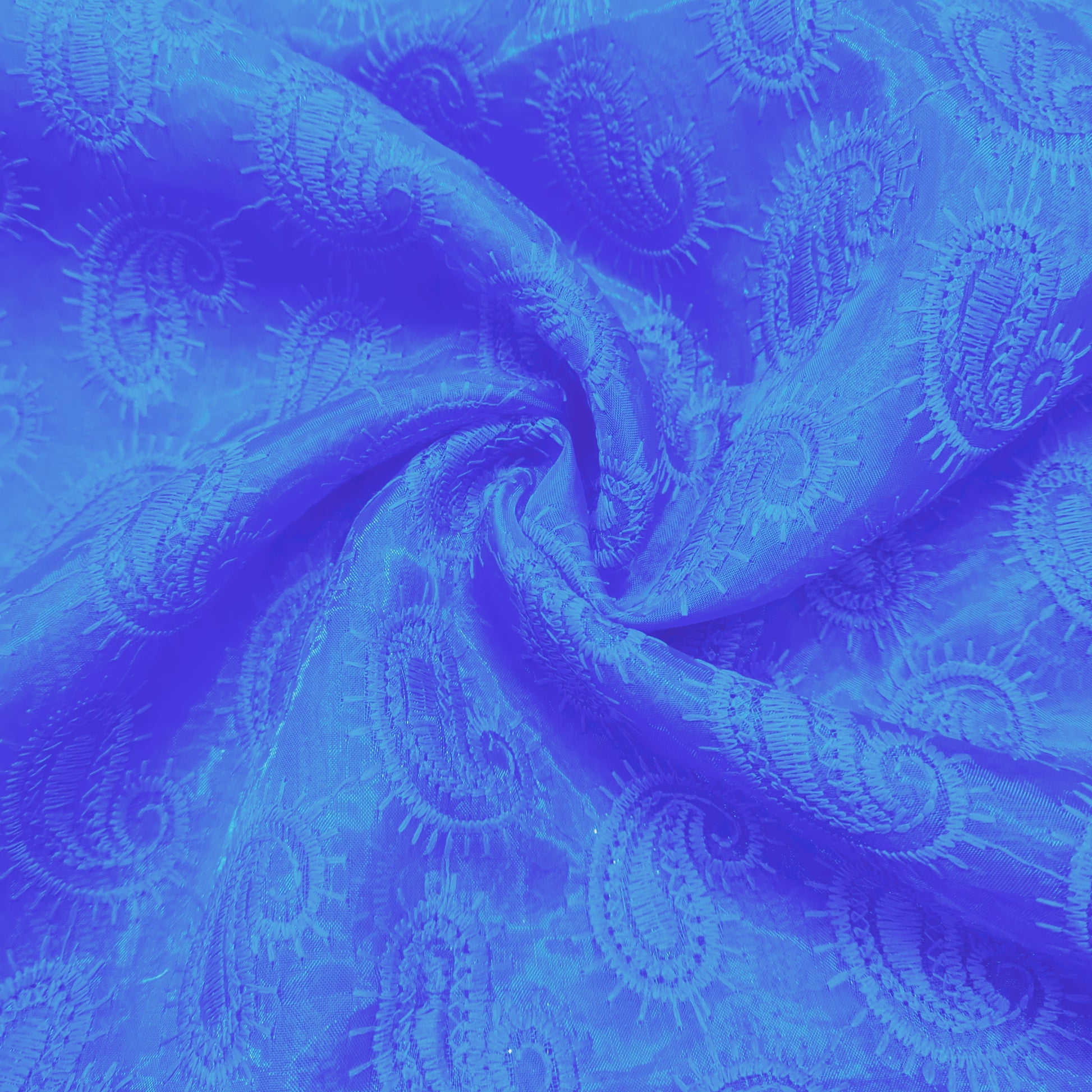 Blue Paisley Thread Embroidery Organza Fabric - TradeUNO