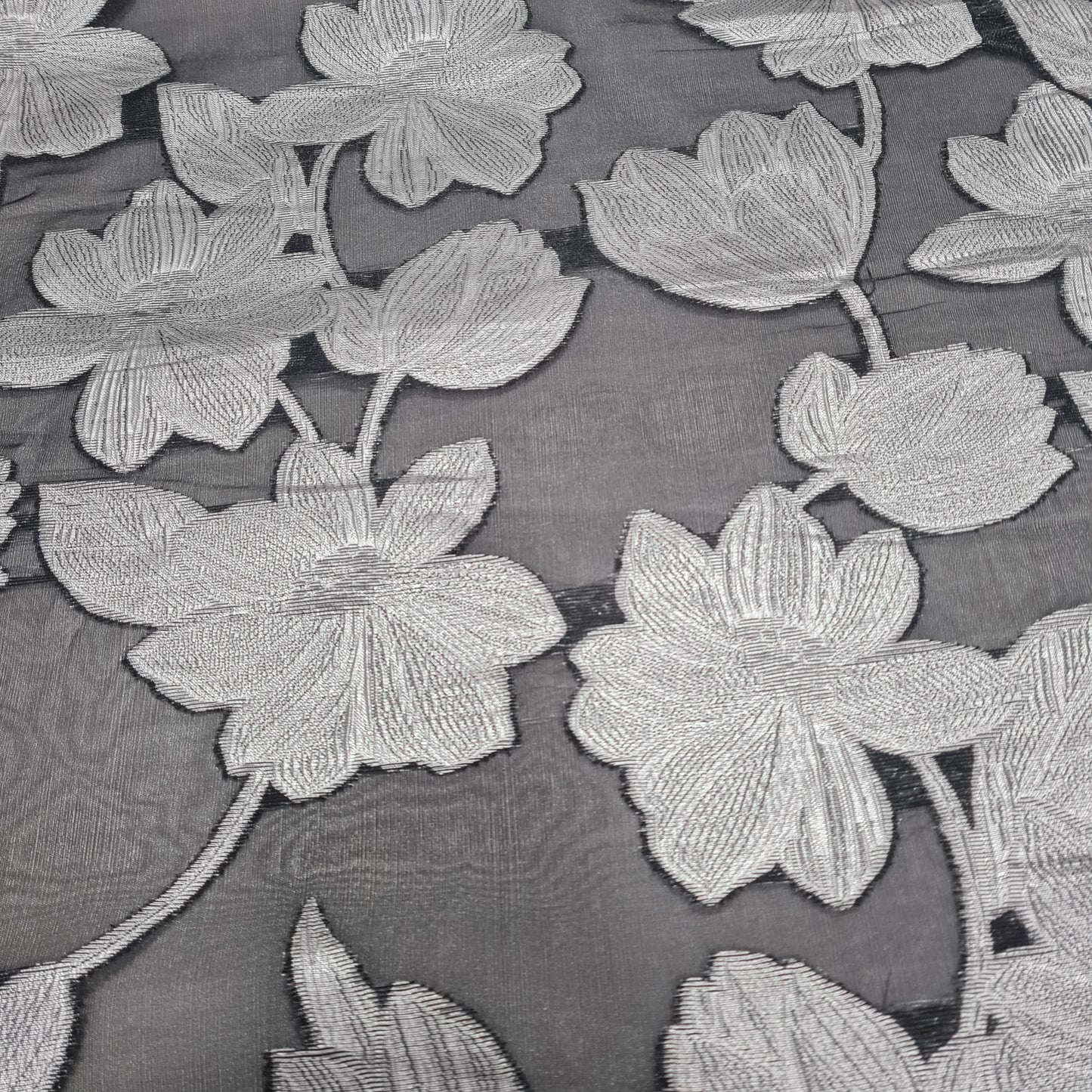 Black & Silver Floral Organza Jacquard Fabric