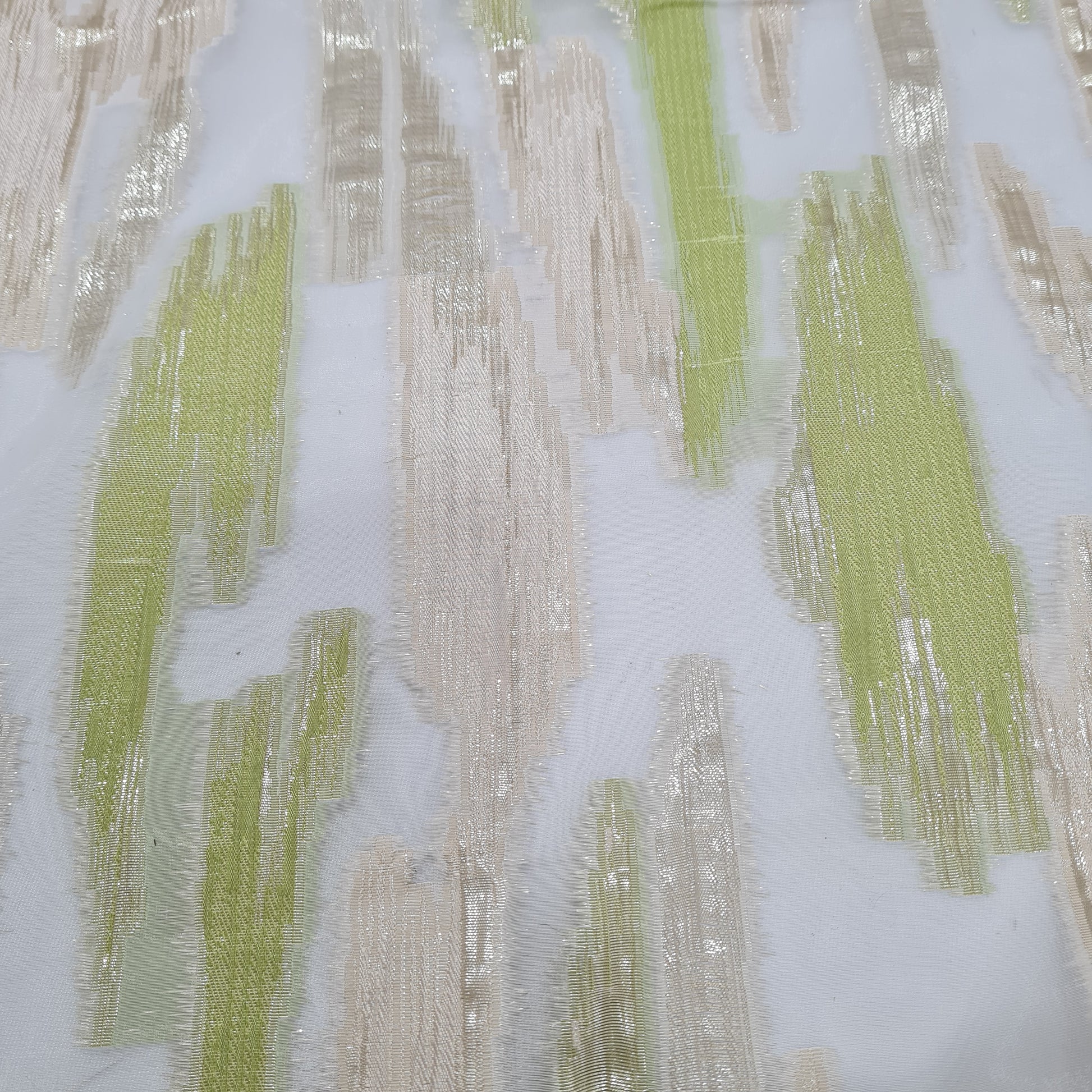 Green With Gold Foil Organza Jacquard Fabric - TradeUNO