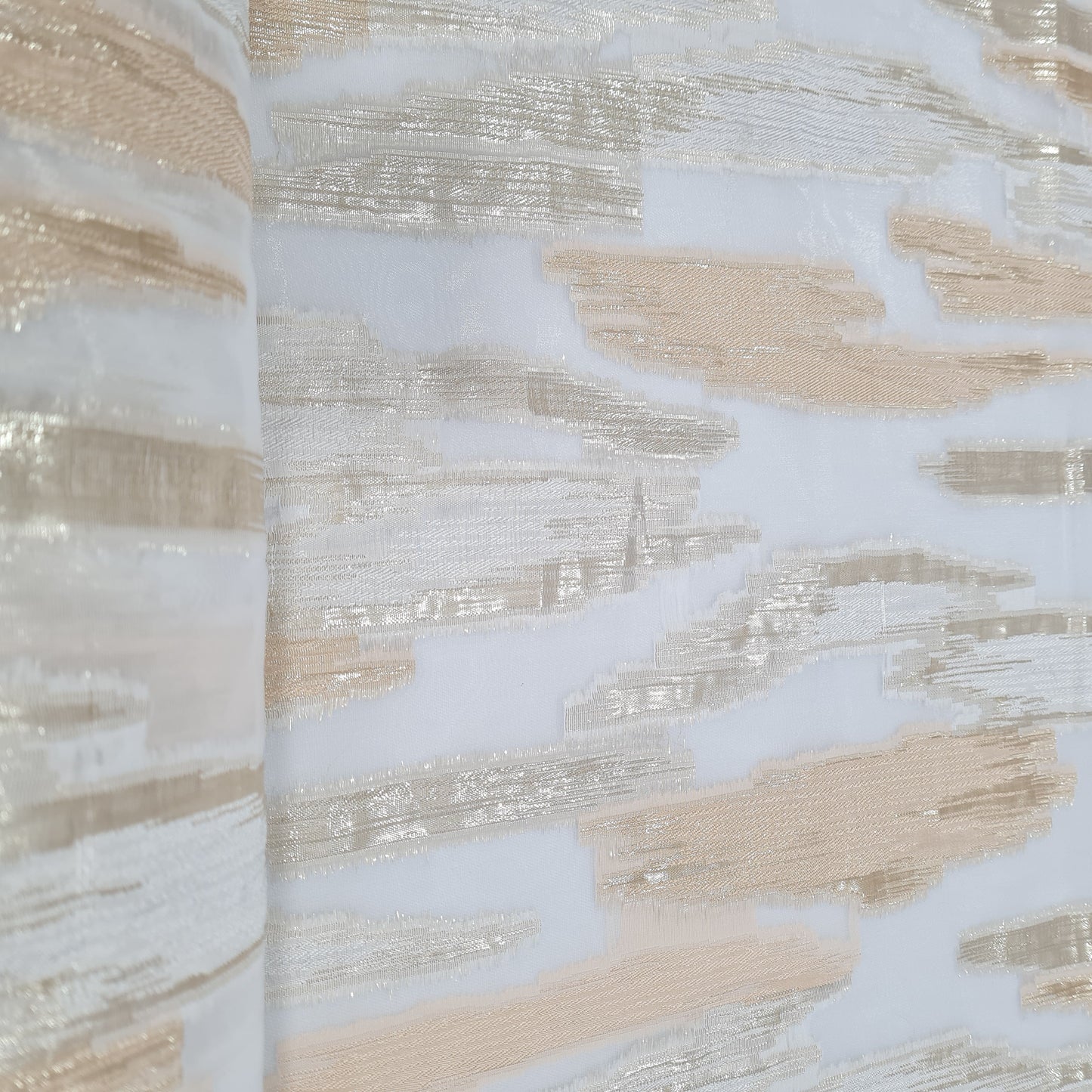 Peach Pink With Gold Foil Organza Jacquard Fabric - TradeUNO