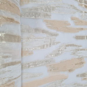Peach Pink With Gold Foil Organza Jacquard Fabric - TradeUNO