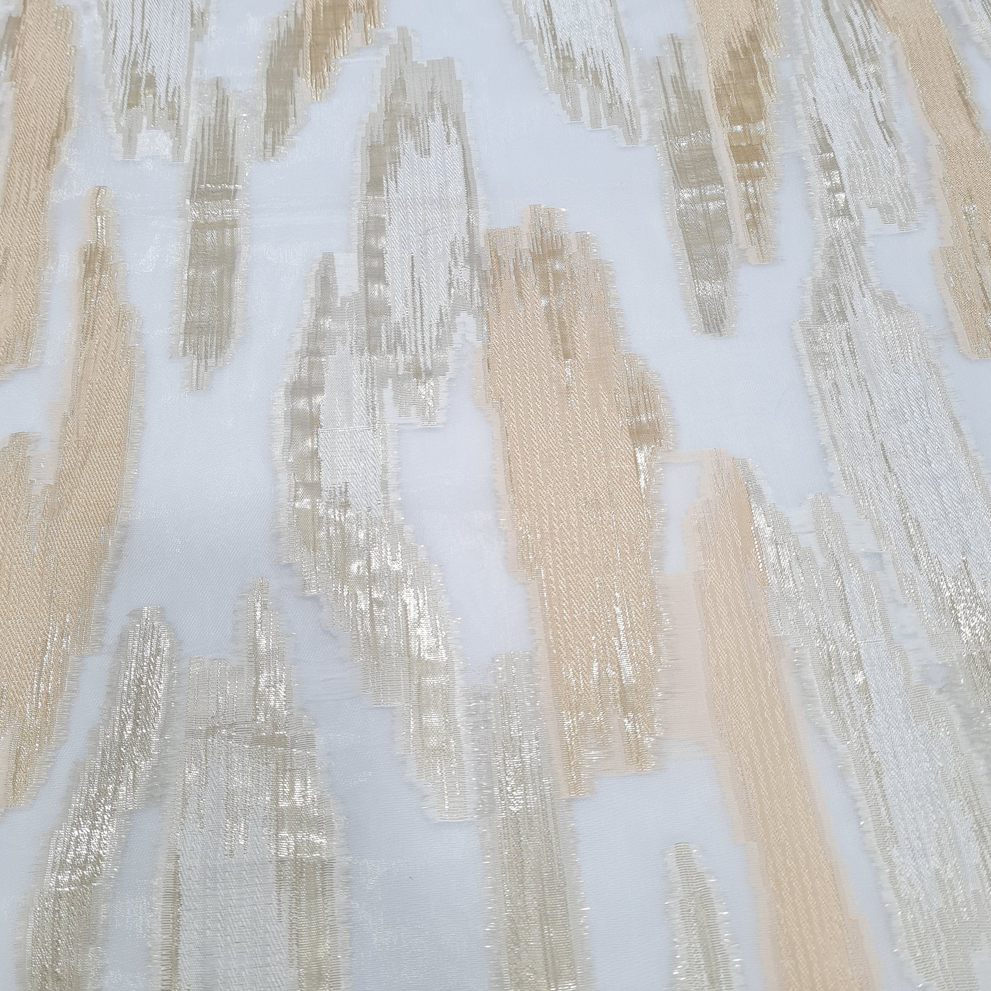 Peach Pink With Gold Foil Organza Jacquard Fabric - TradeUNO