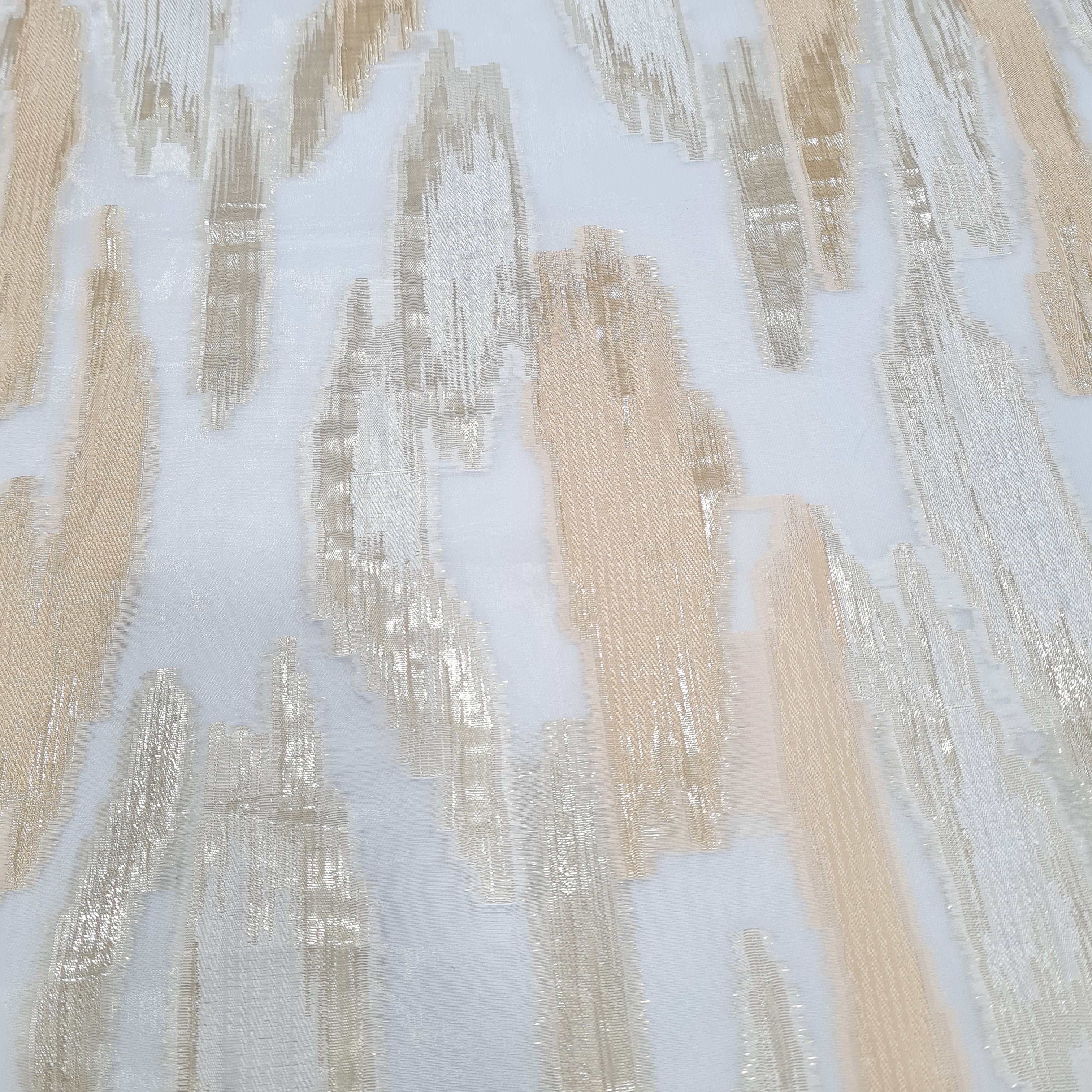 Peach Pink With Gold Foil Organza Jacquard Fabric - TradeUNO