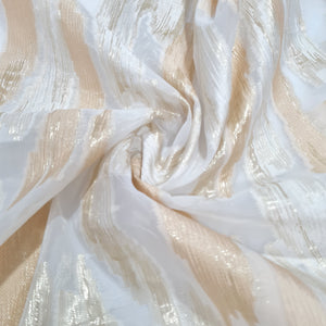 Peach Pink With Gold Foil Organza Jacquard Fabric - TradeUNO