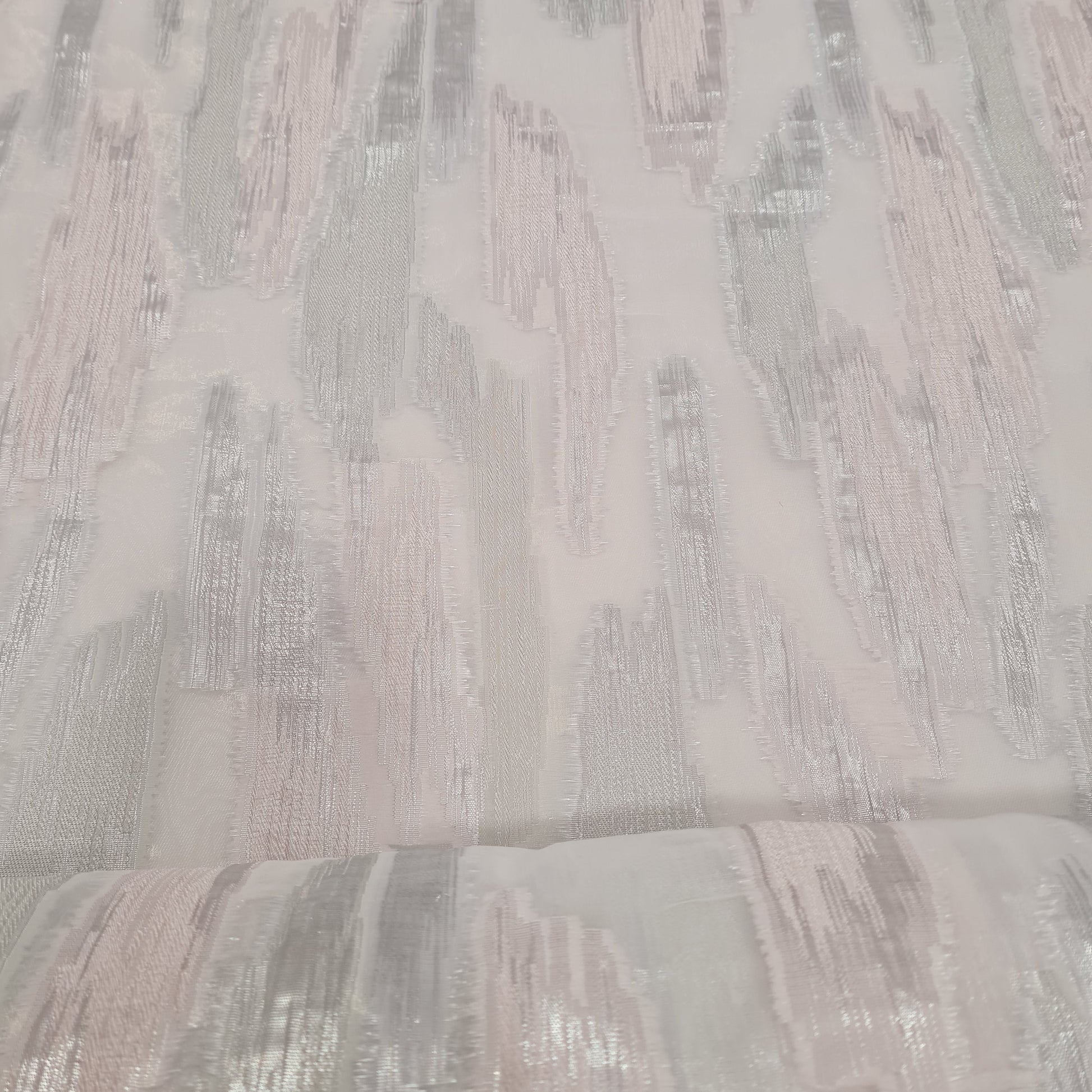 Pink With Silver Foil Organza Jacquard Fabric - TradeUNO