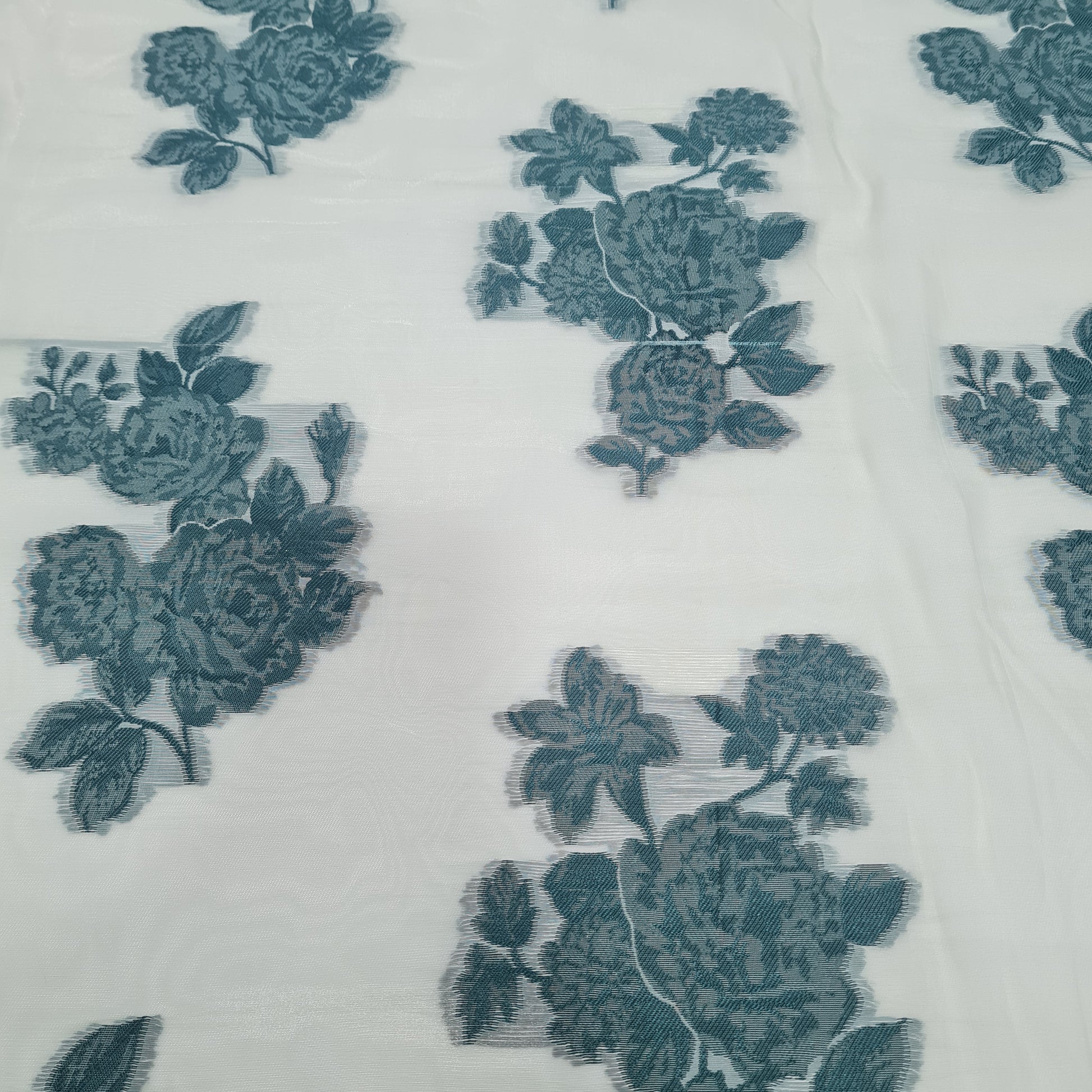 Green Floral Organza Jacquard Fabric - TradeUNO