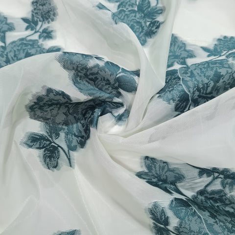 Green Floral Organza Jacquard Fabric - TradeUNO