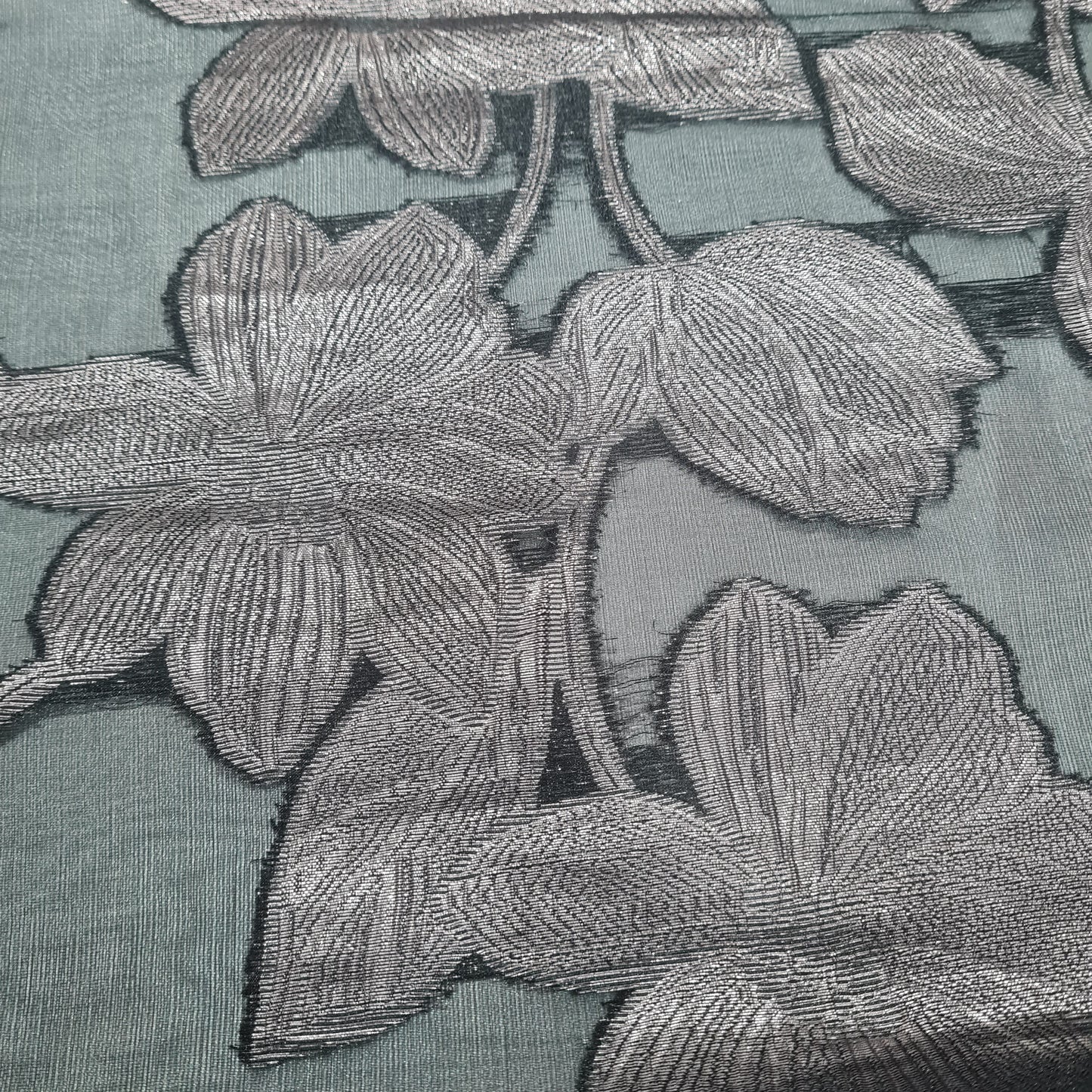 Black & Brown Floral Organza Jacquard Fabric - TradeUNO