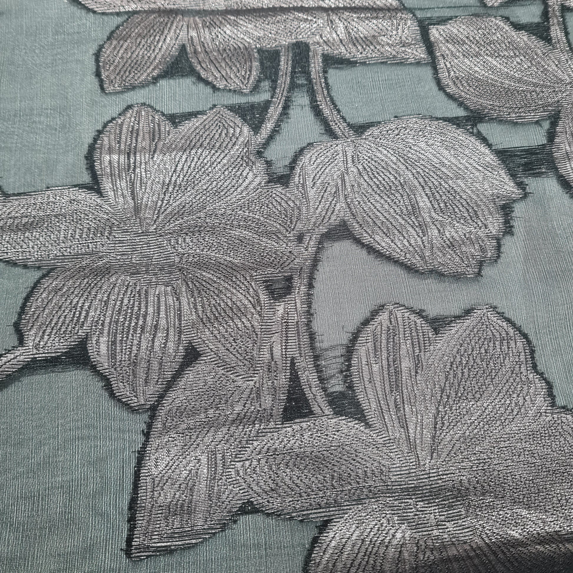 Black & Brown Floral Organza Jacquard Fabric - TradeUNO
