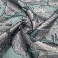 Black & Brown Floral Organza Jacquard Fabric - TradeUNO