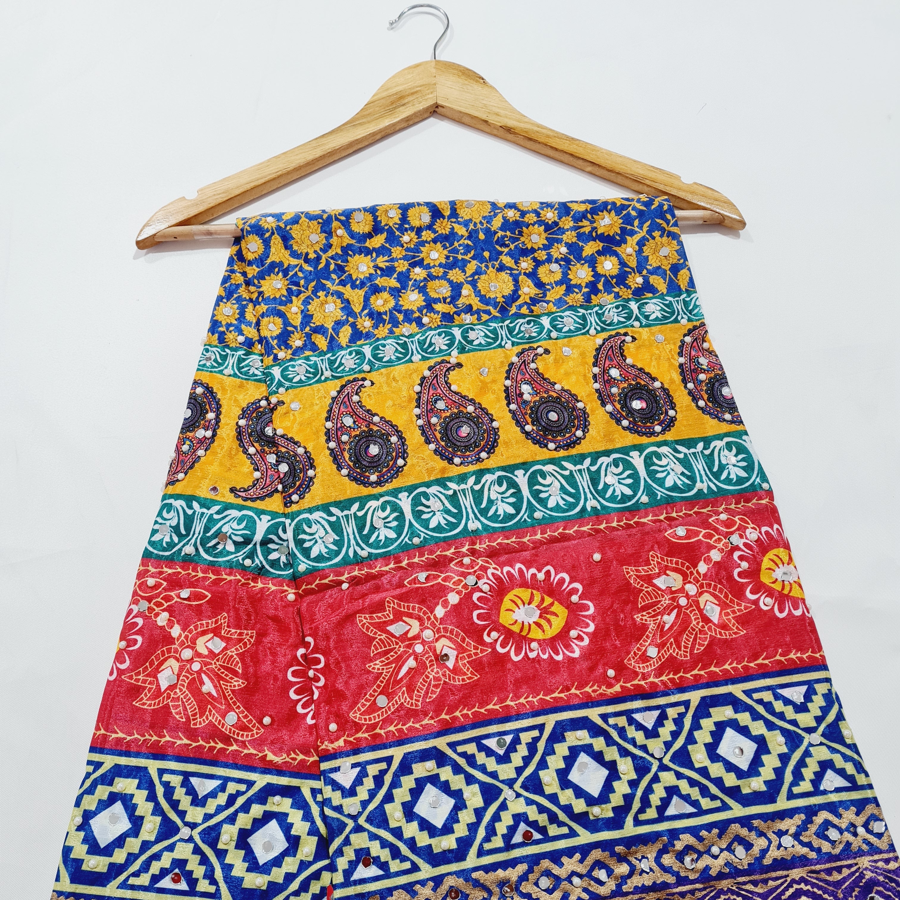 Mutlicolor Traditional Pearl &  Mirror Work Silk Dupatta - TradeUNO