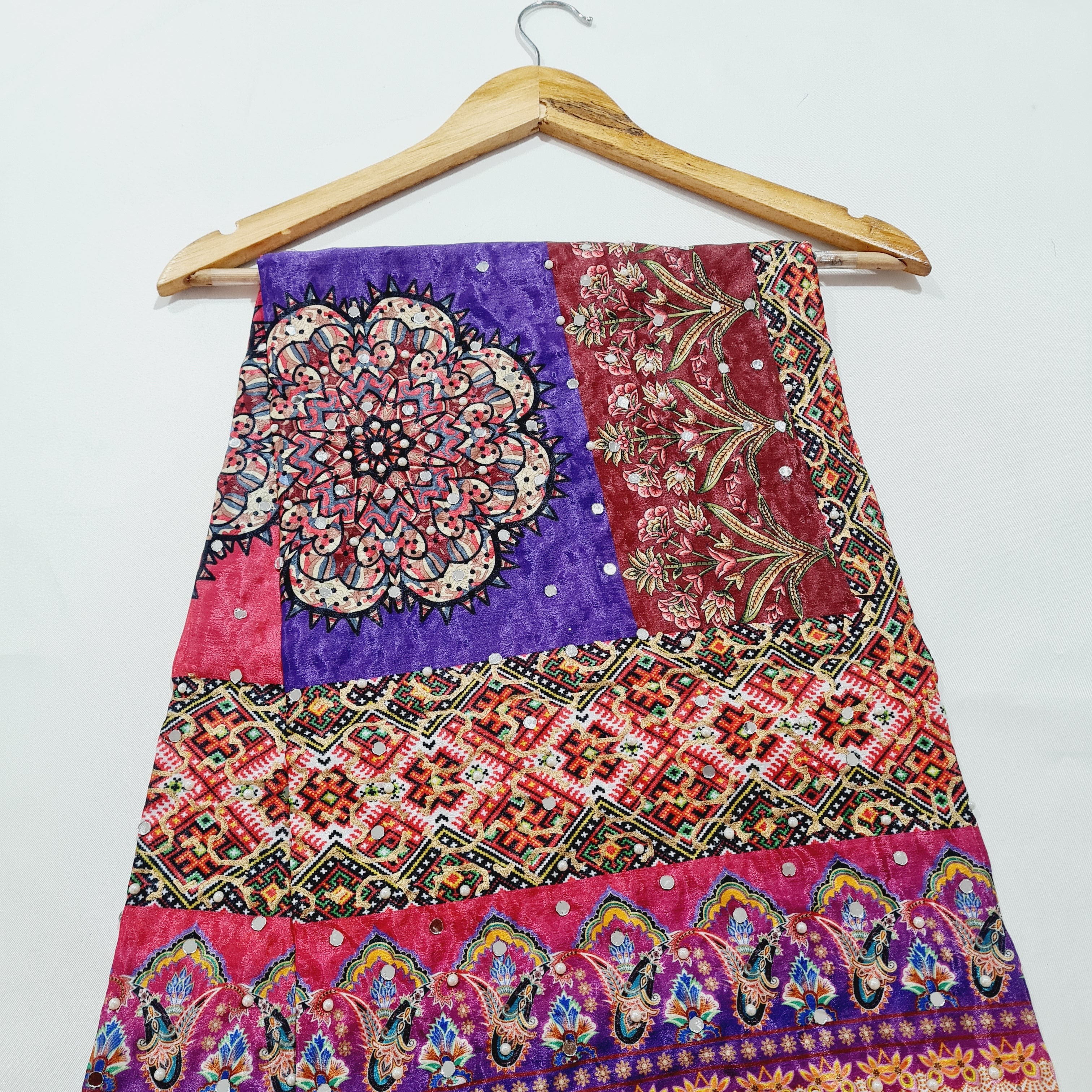 Mutlicolor Traditional Pearl & Mirror Work Silk Dupatta - TradeUNO