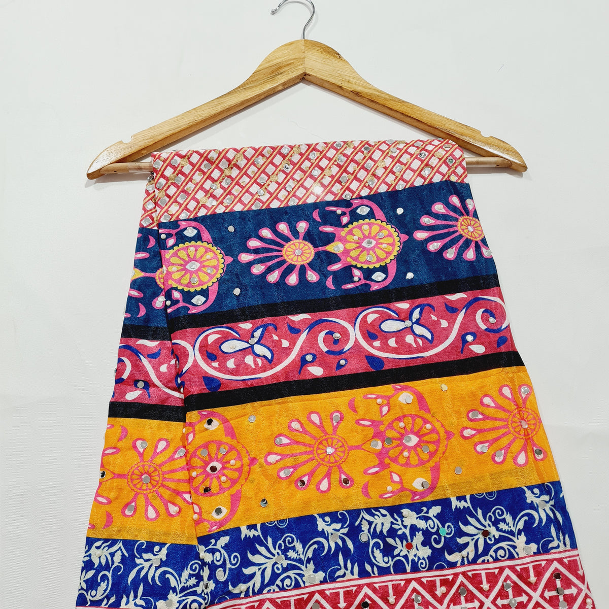 Mutlicolor Traditional Pearl &  Mirror Work Silk Dupatta - TradeUNO
