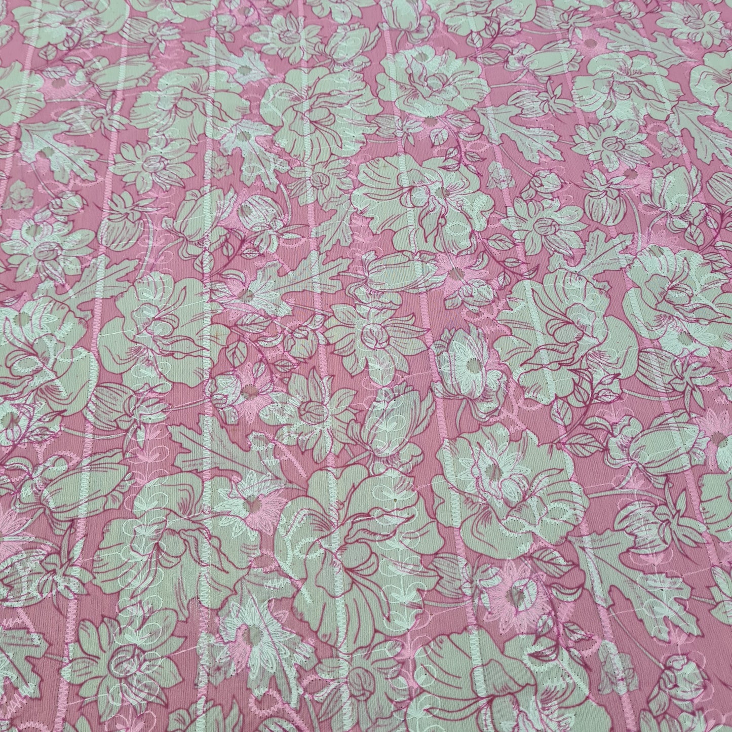 Pink White Thread Embroidery Imported Organza Chiffon Fabric - TradeUNO