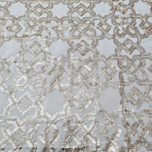 Off White & Gold Sequence Embroidery Dyeable Chinnon Fabric - TradeUNO