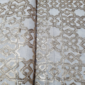 Off White & Gold Sequence Embroidery Dyeable Chinnon Fabric - TradeUNO