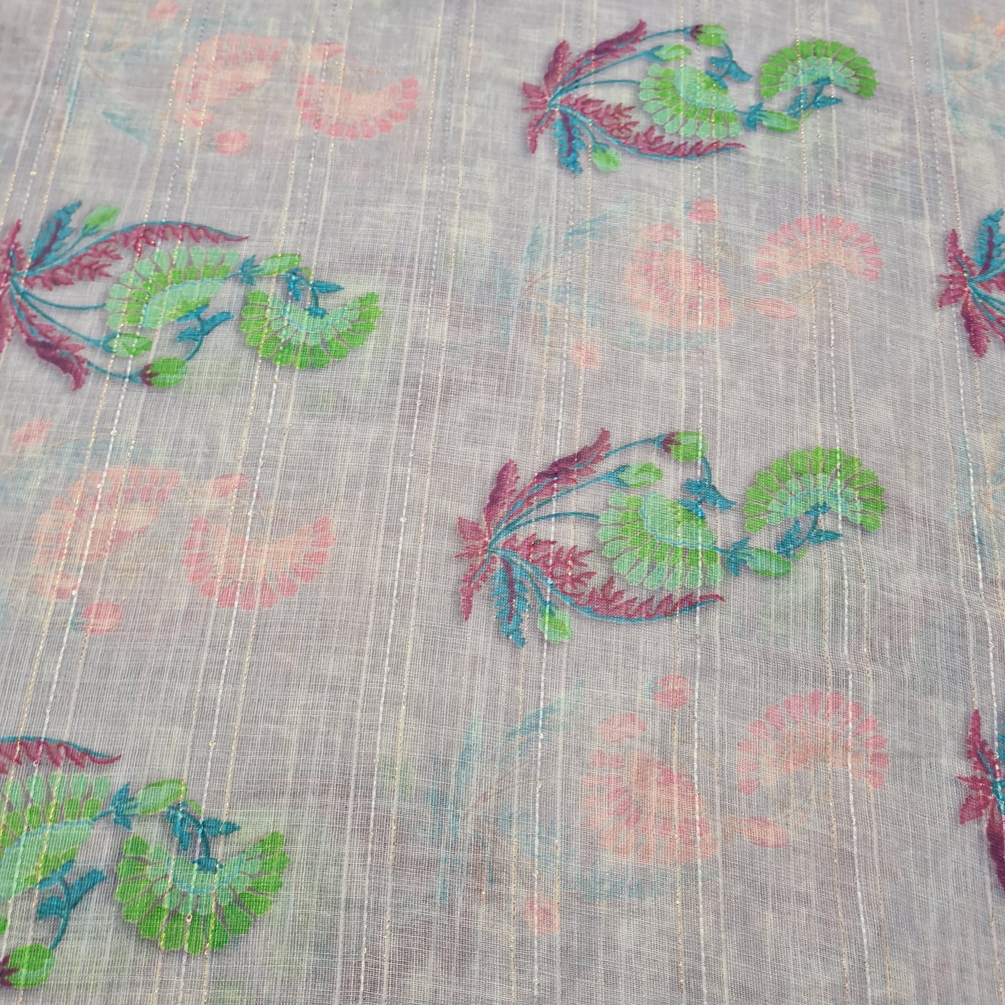Purple Multicolor Floral Sequence Embroidery Linen Fabric - TradeUNO