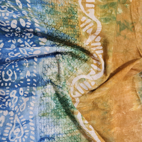 Orange Batik Print Sequence Embroidery Cotton Fabric - TradeUNO