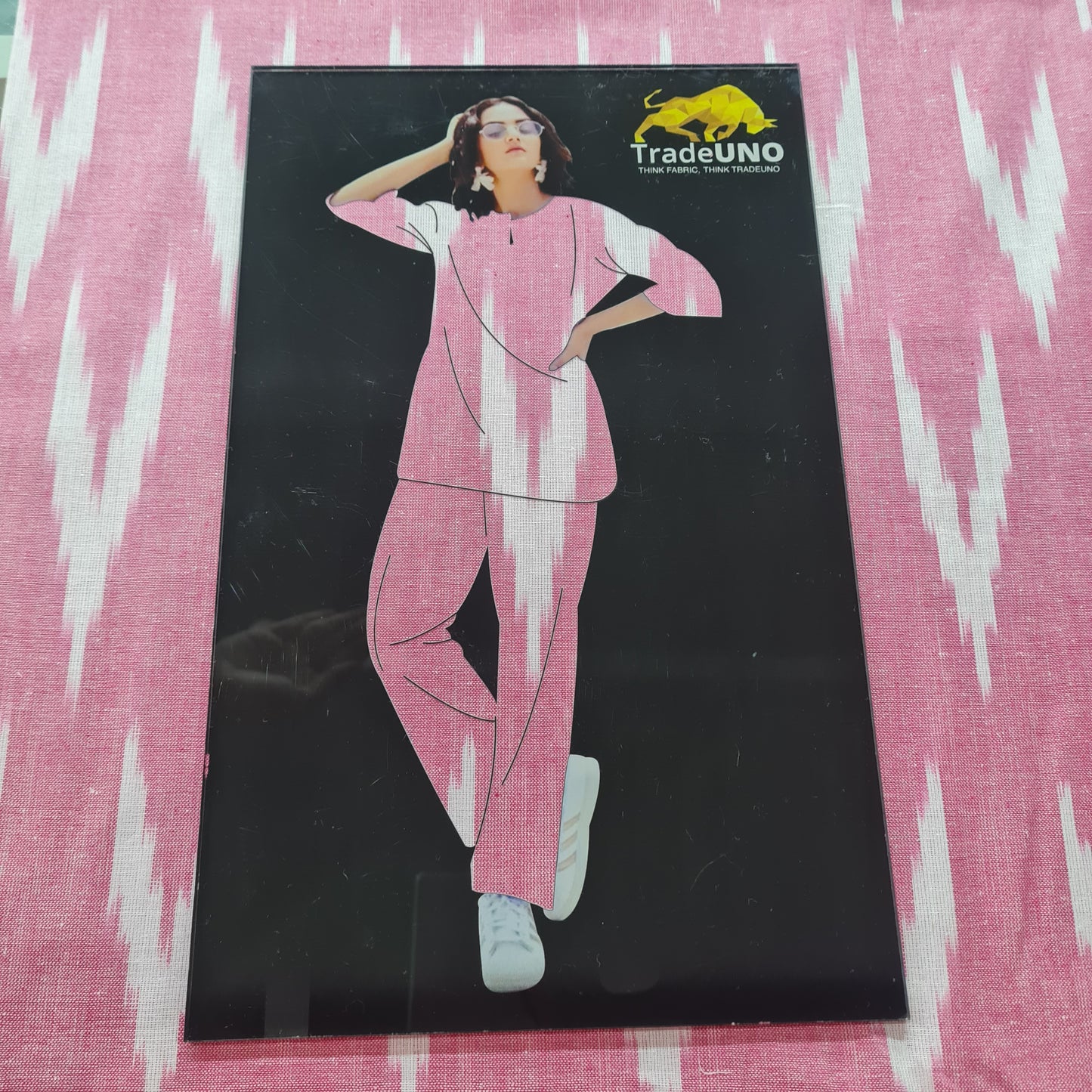 Pink With White Ikkat Print Cotton Fabric - TradeUNO