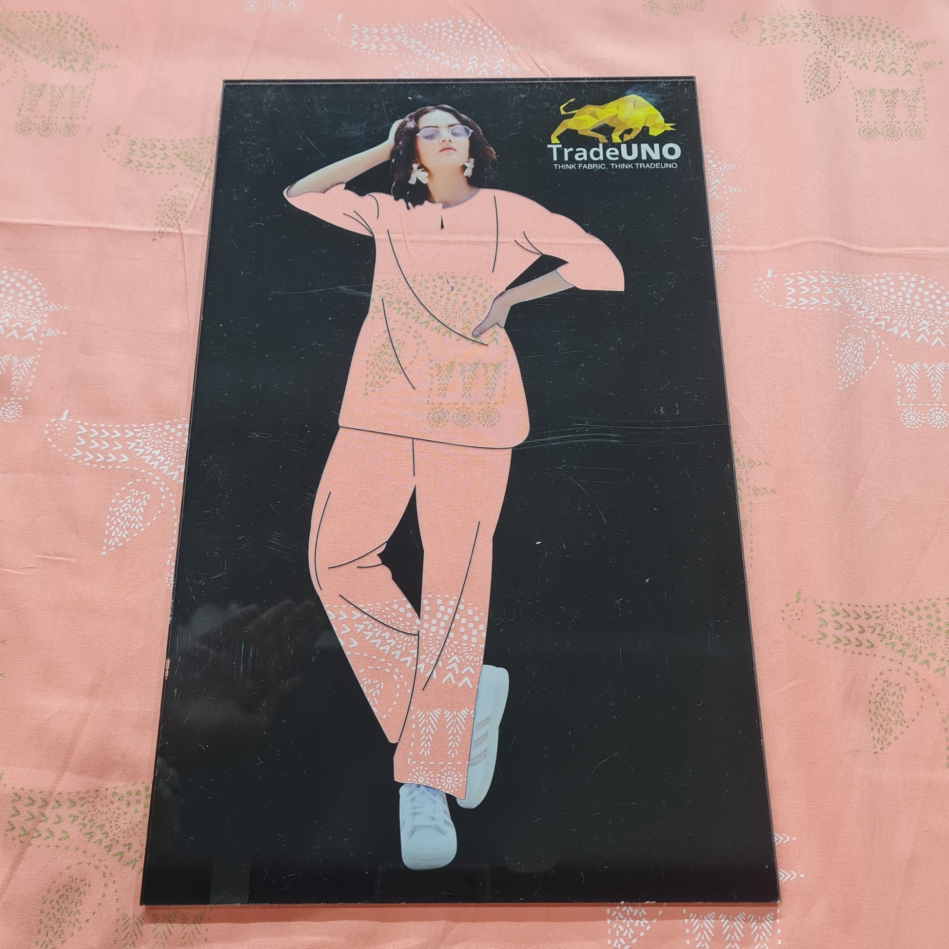 Peach Digital with Foil Print Cotton Fabric - TradeUNO
