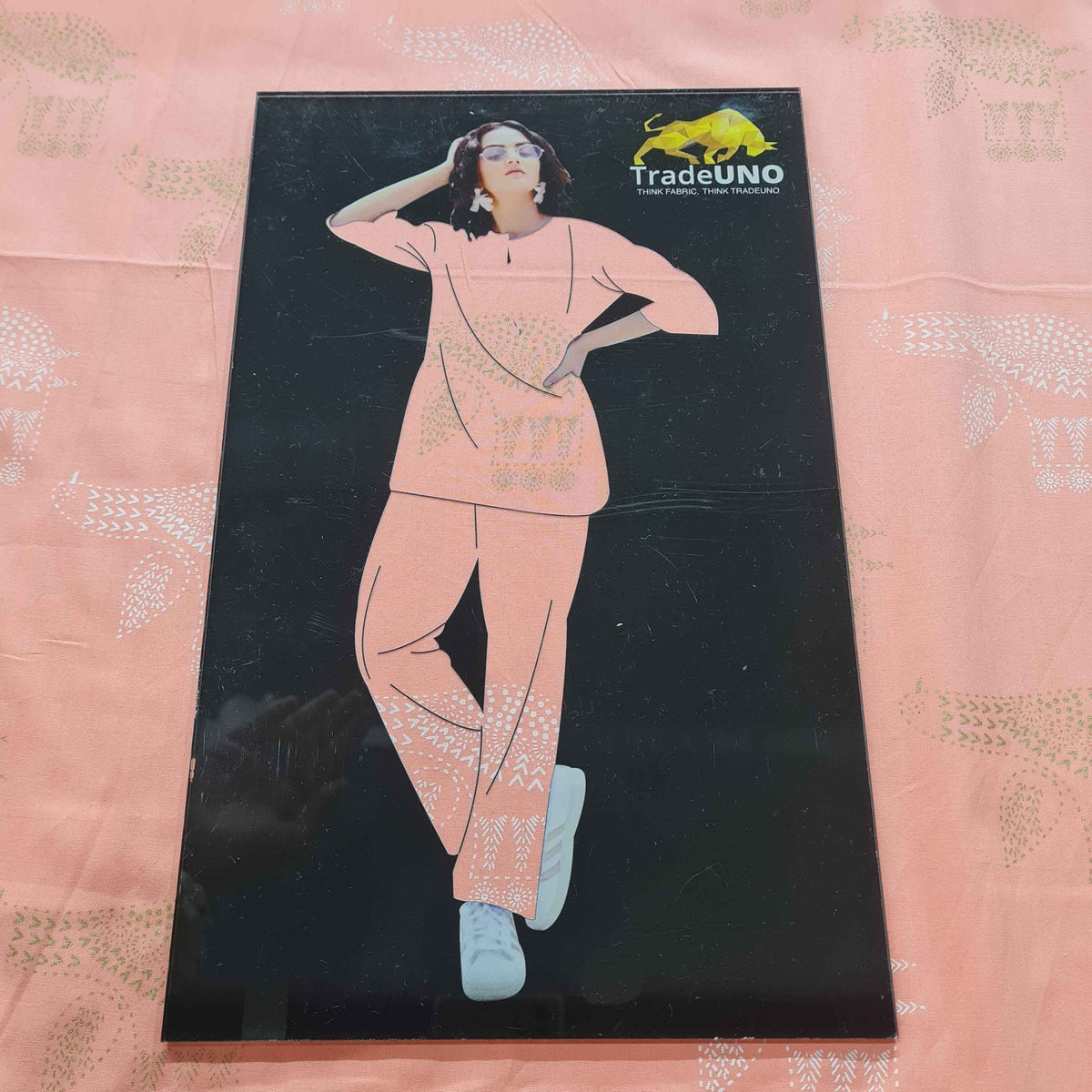 Peach Digital with Foil Print Cotton Fabric