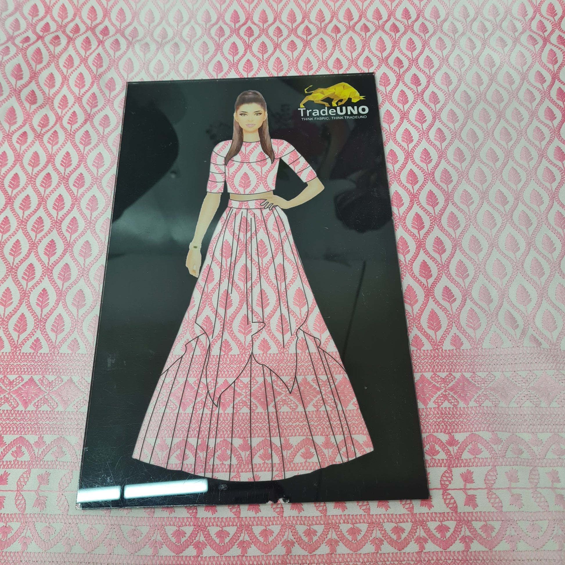 White & Pink Traditioanl Print Cotton Blended Fabric - TradeUNO