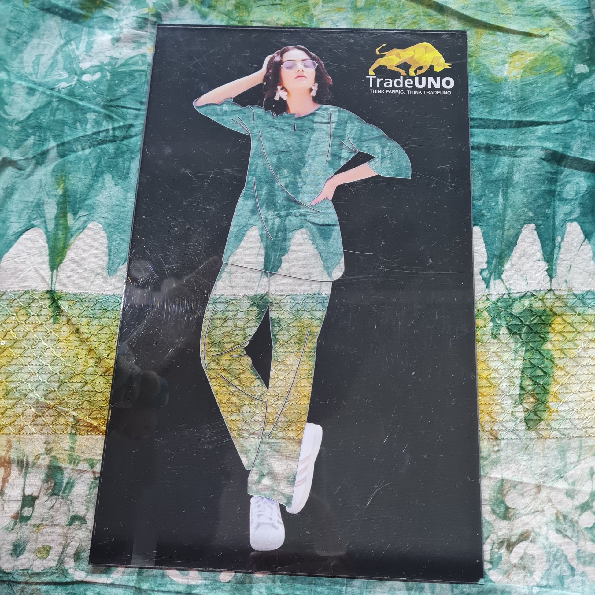 Green Batik Print Sequence Embroidery Cotton Fabric - TradeUNO