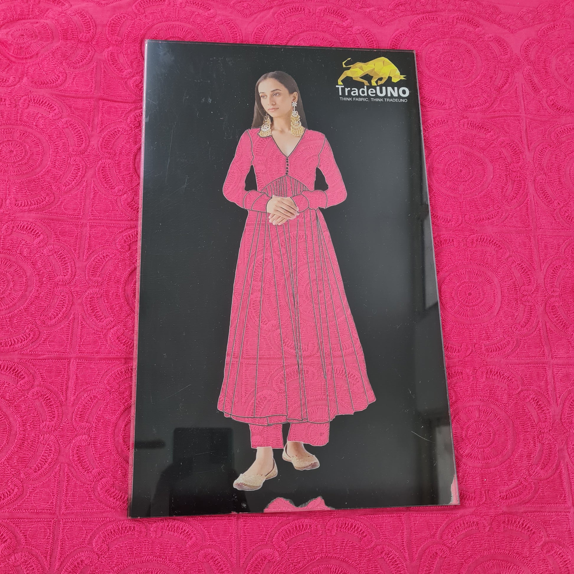 Magenta Pink Embroidery Cotton Fabric - TradeUNO