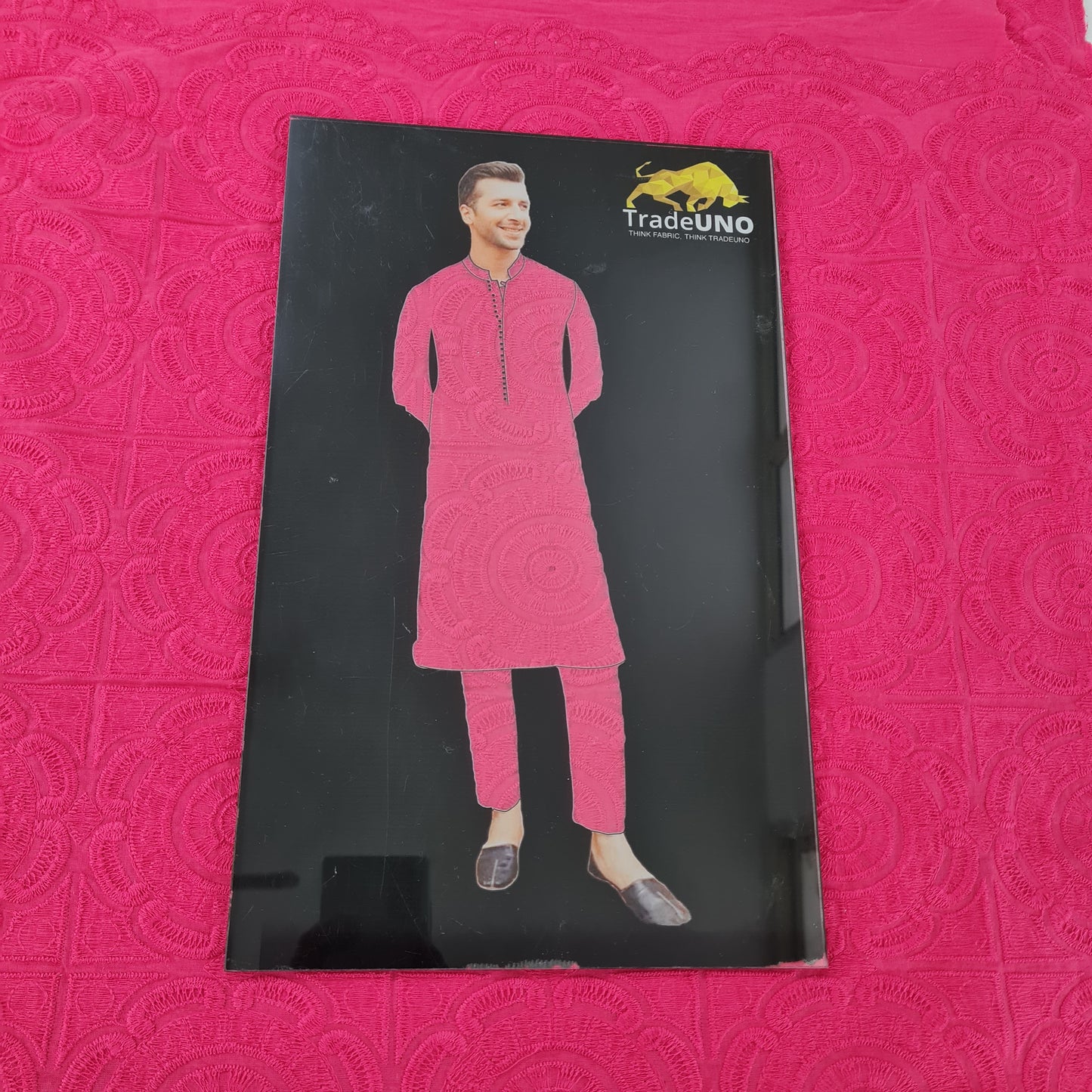 Magenta Pink Embroidery Cotton Fabric - TradeUNO