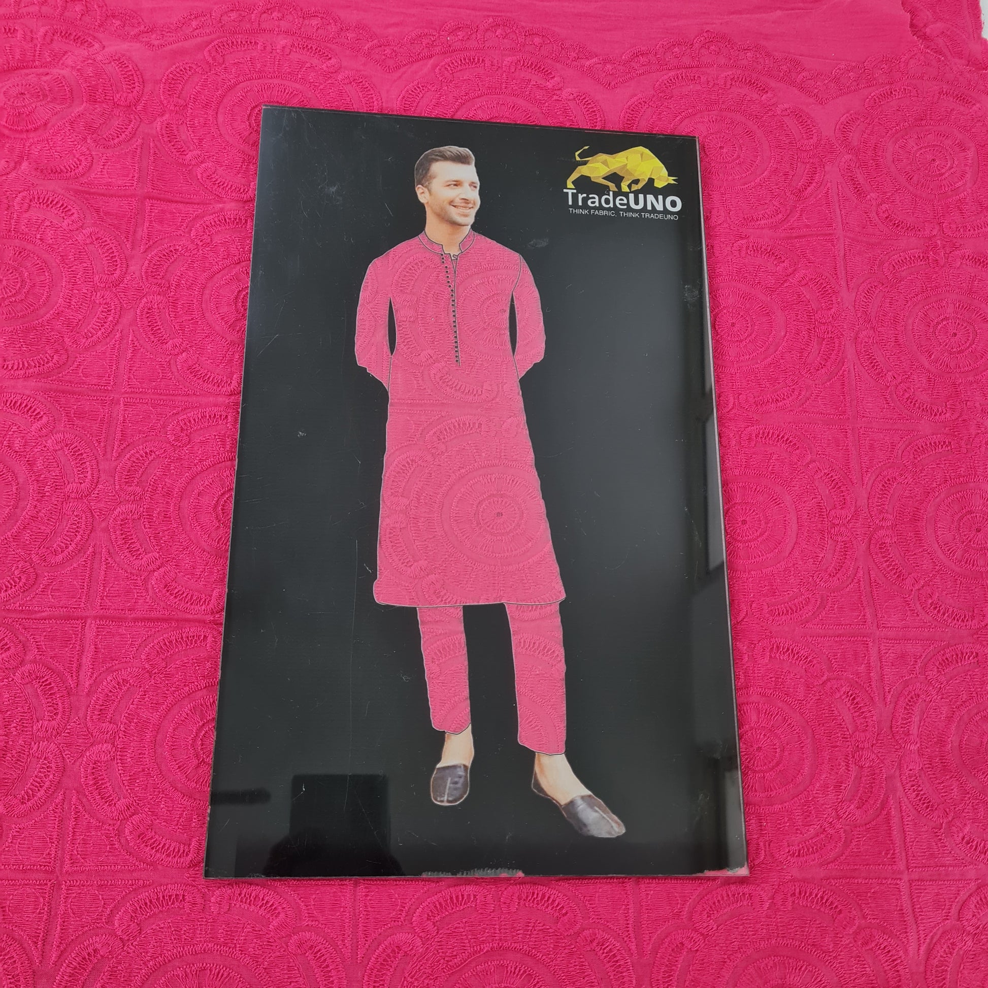 Magenta Pink Embroidery Cotton Fabric - TradeUNO