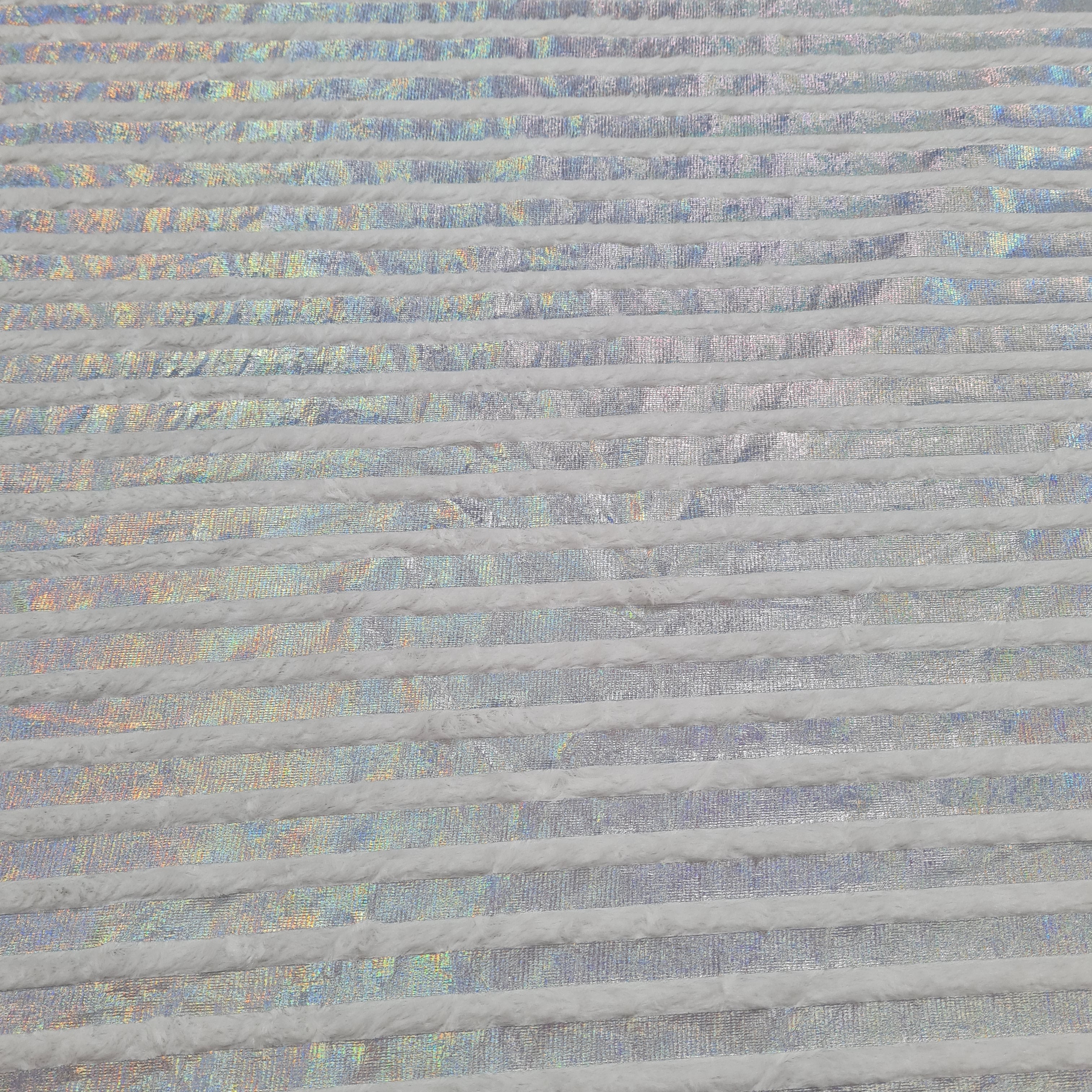White & Silver Stripe Fur Rexine Fabric - TradeUNO