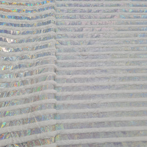 White & Silver Stripe Fur Rexine Fabric - TradeUNO