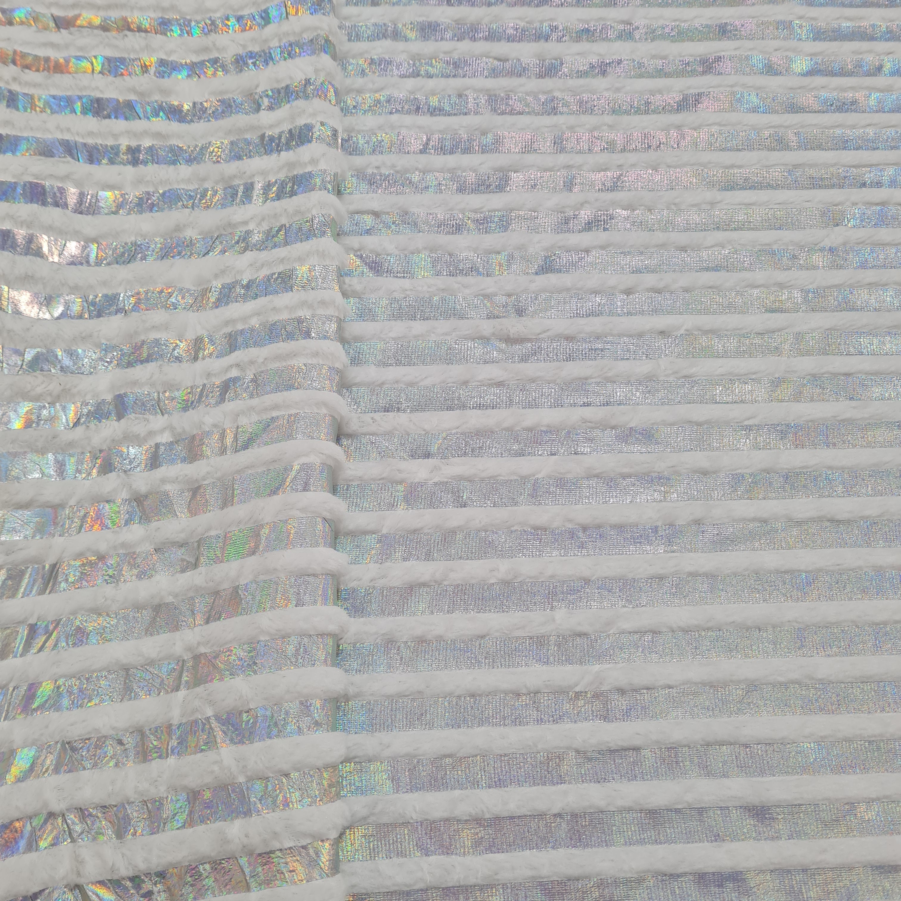 White & Silver Stripe Fur Rexine Fabric - TradeUNO