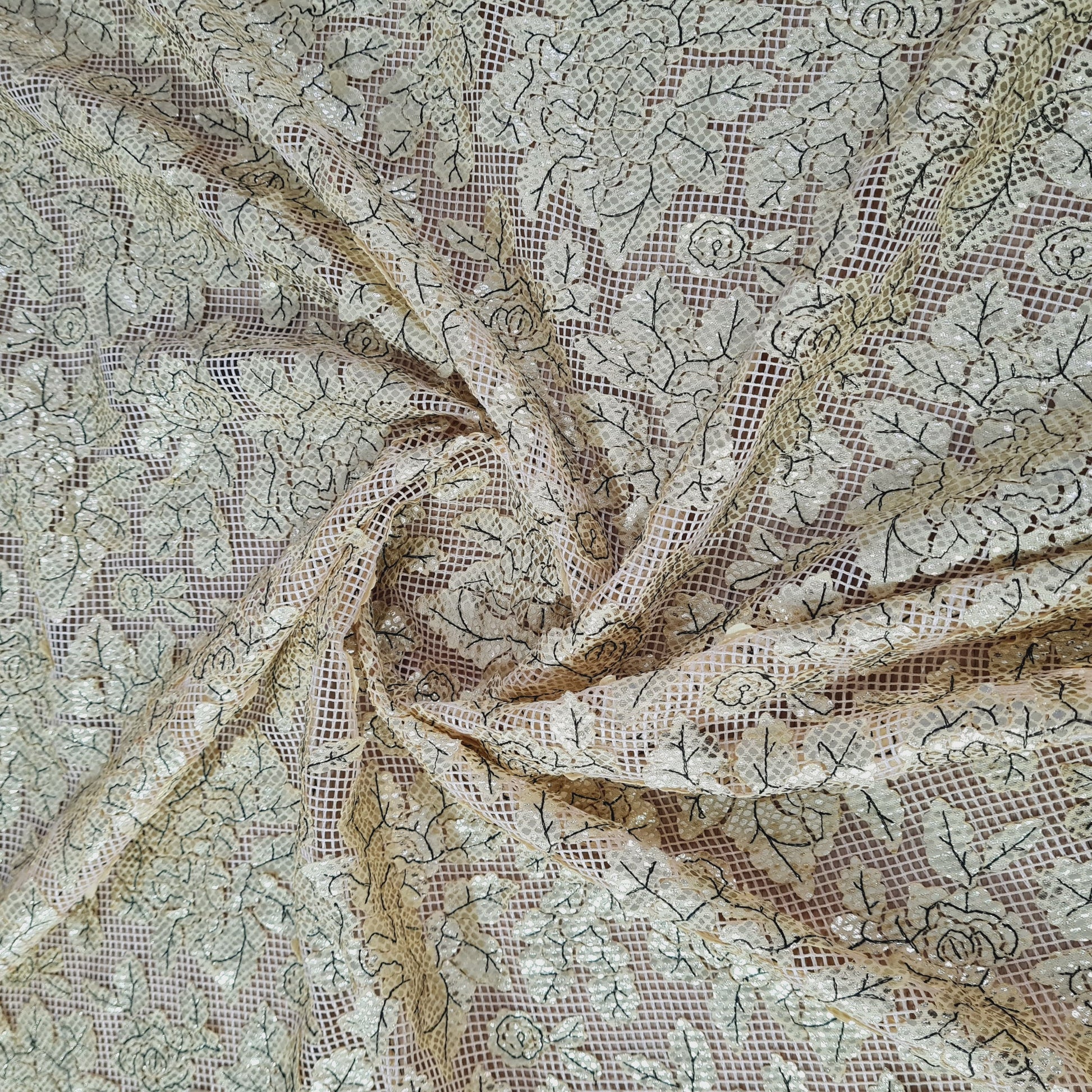 golden floral foil embroidery mesh net fabric