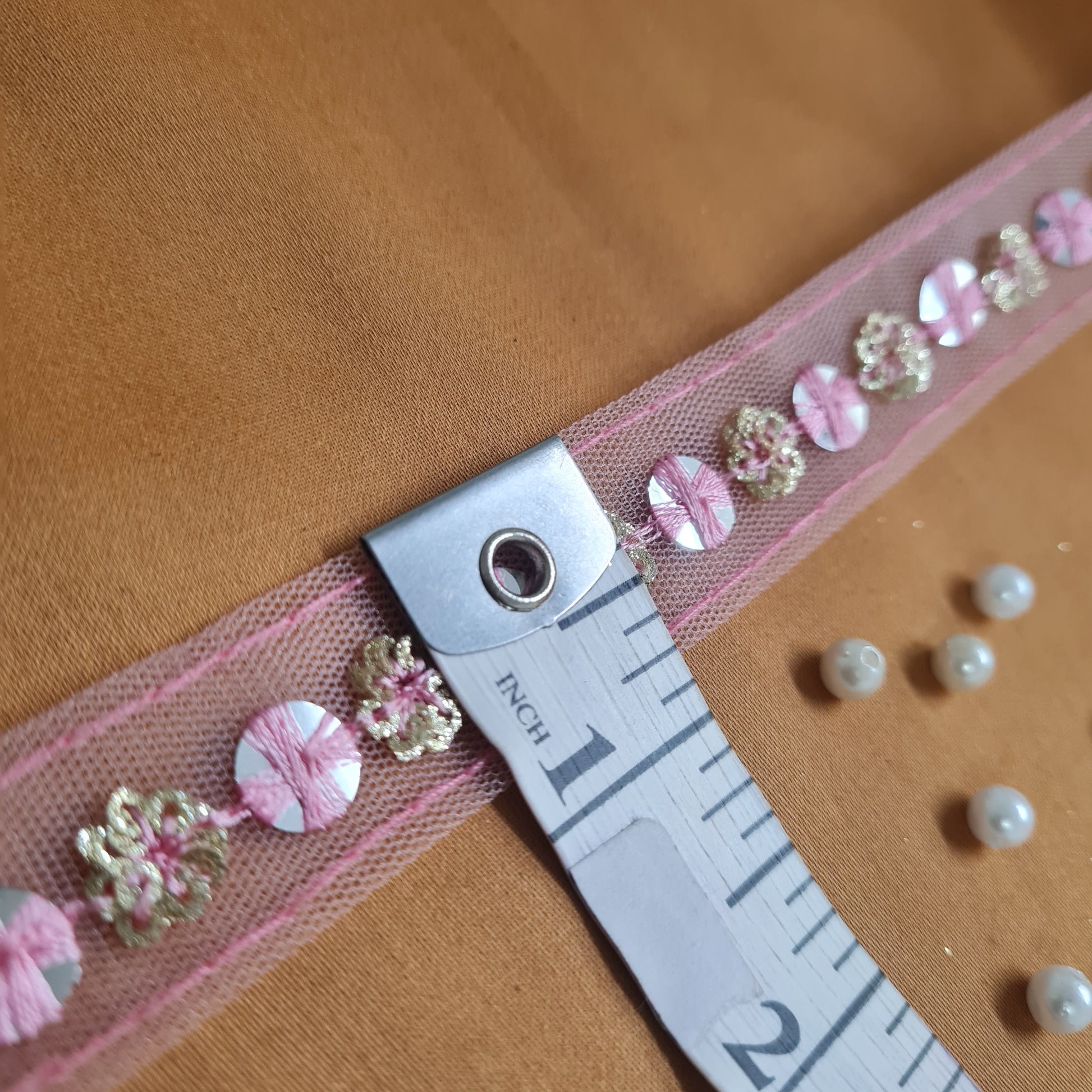 Premium Baby Pink Sequence Net Lace