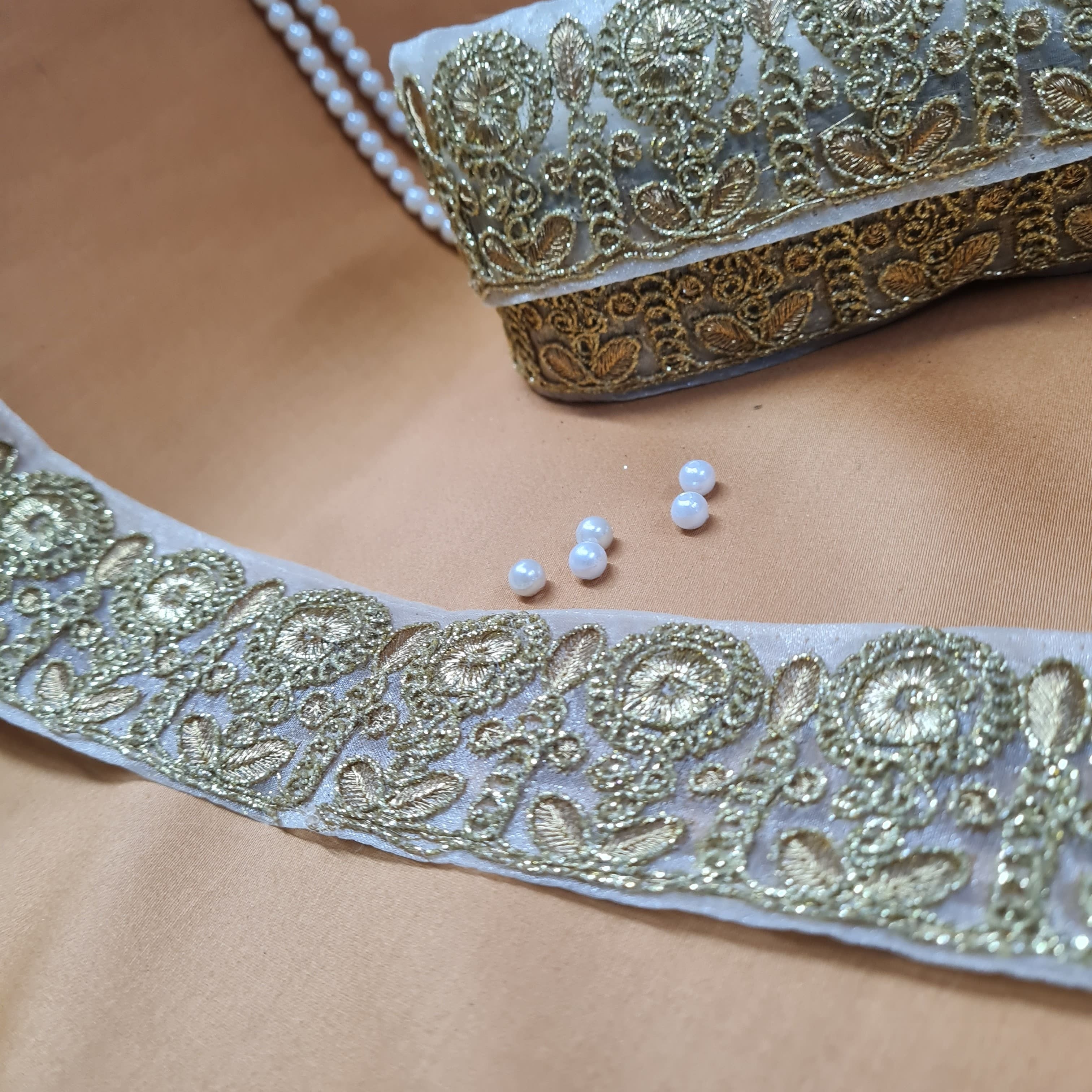 Premium Golden Zari Buti Organza Lace