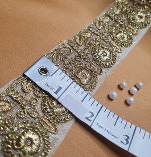 Premium Golden Zari Buti Organza Lace