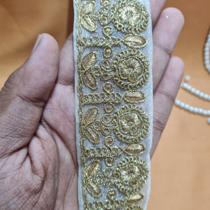 Premium Golden Zari Buti Organza Lace